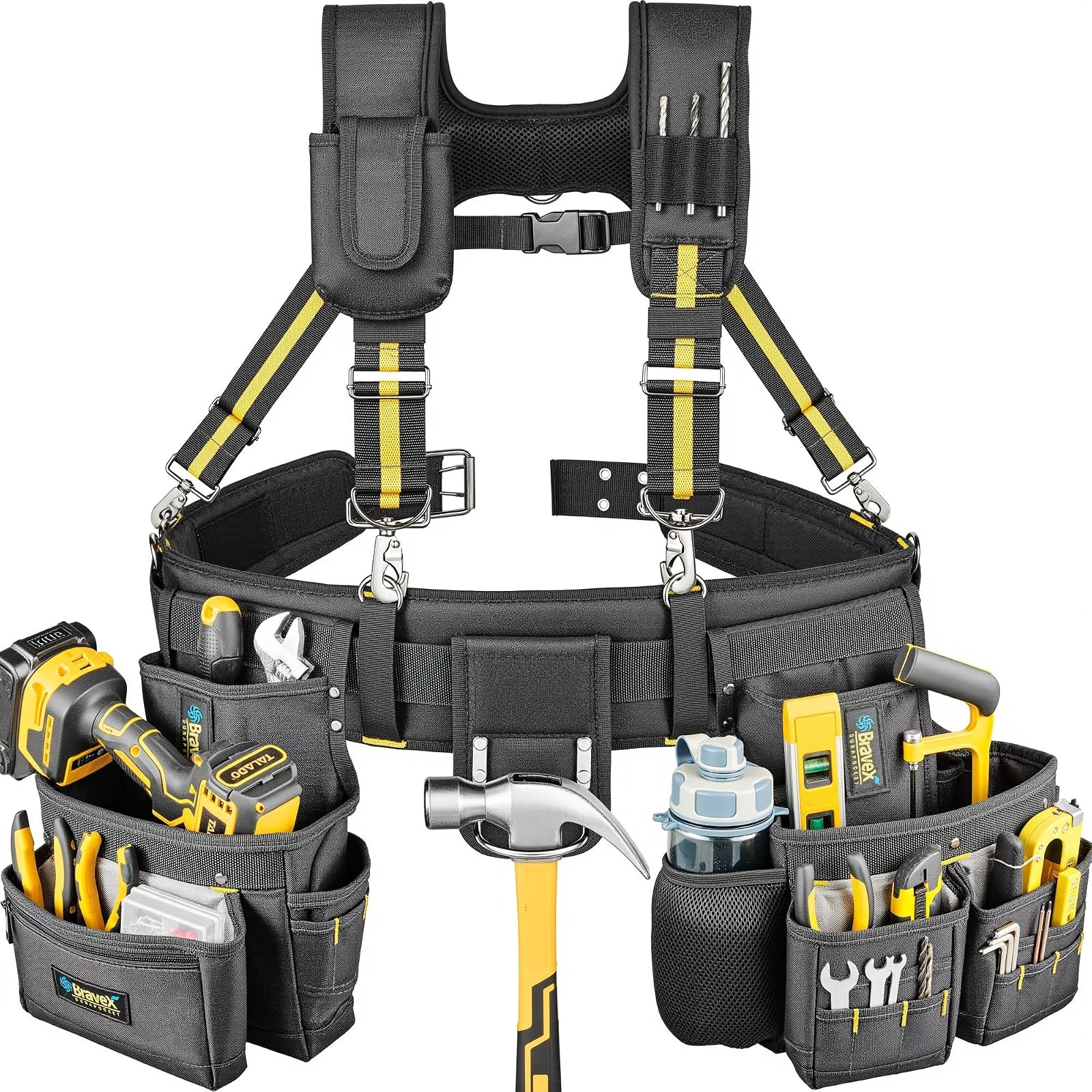 Bravex Tool Belt Suspenders 20 Bags Tool Vest Pro 5 Combo 1200D Nylon