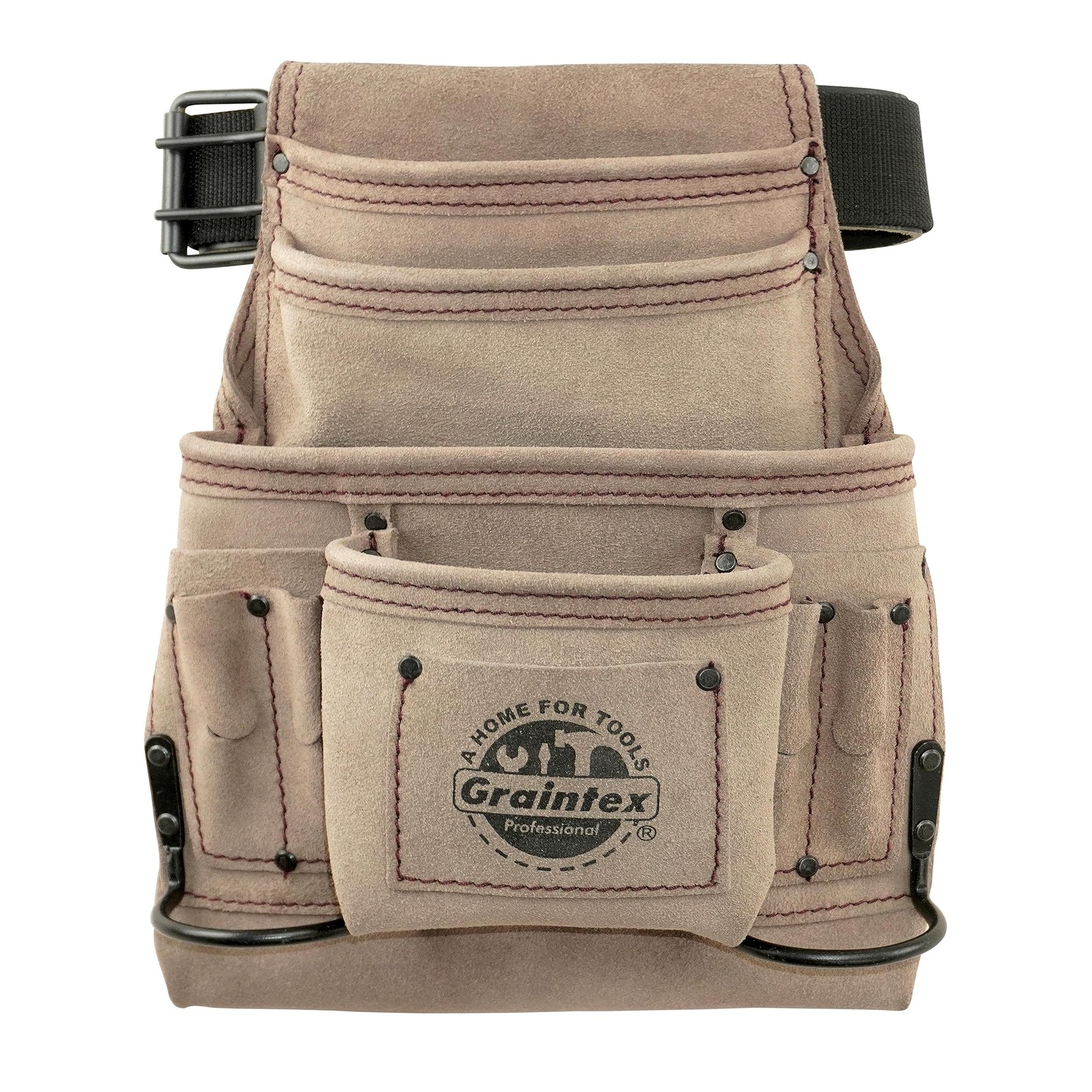 Graintex SS2270 10 Pocket Nail & Tool Pouch Beige Color Suede Leather with 2