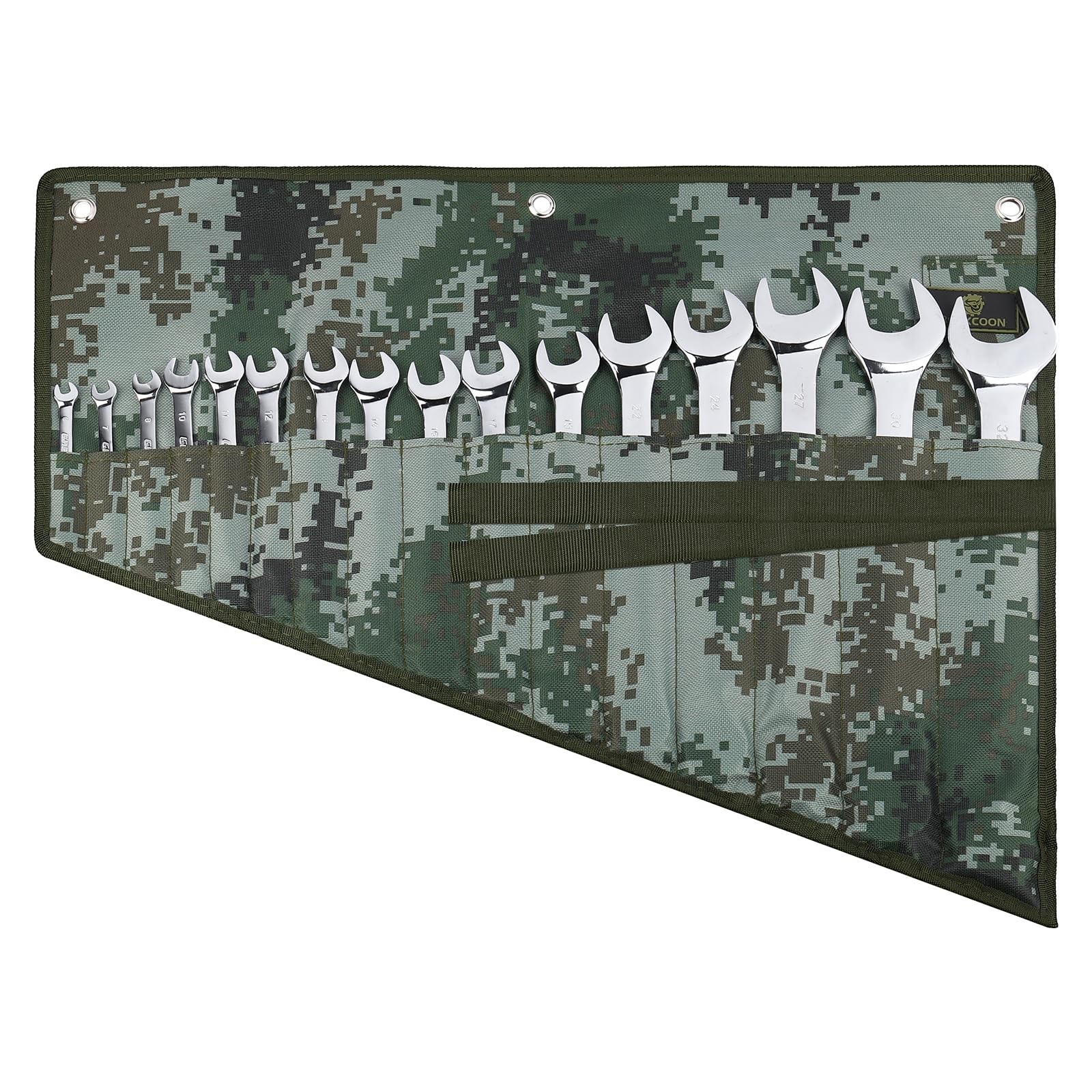 16 Pocket Wrench Roll Organizer Waterproof Oxford Tool Pouch Bag Dark Camouflage