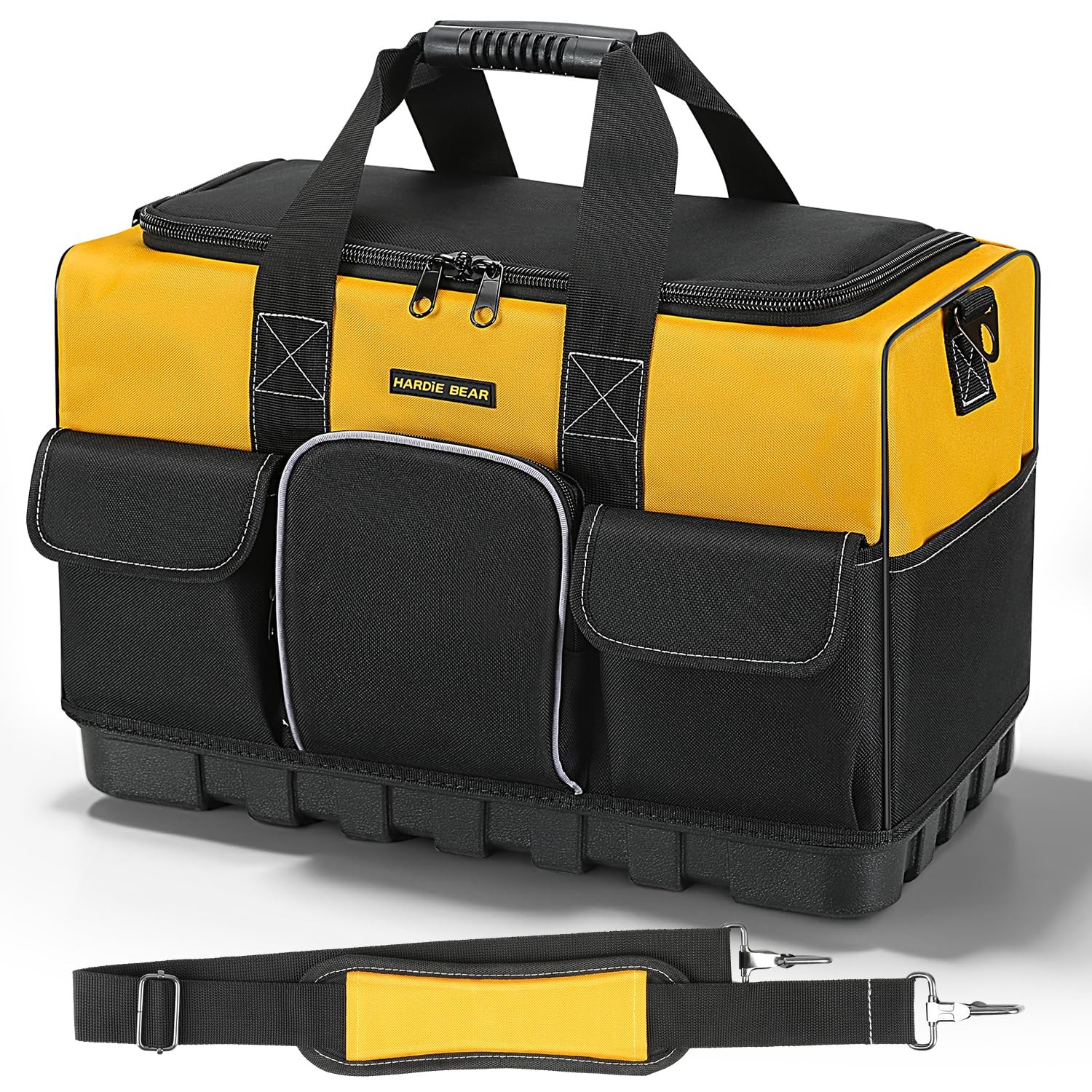 20 Inch Tool Bag Yellow Black Organizer 17 Pockets Wide Mouth Reinforced Base