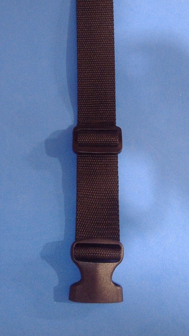 ADJUSTABLE NYLON WEB STRAP PLASTIC BUCKLE MAXIMUM 34″ LONG 1 1/2″ WIDE BLACK