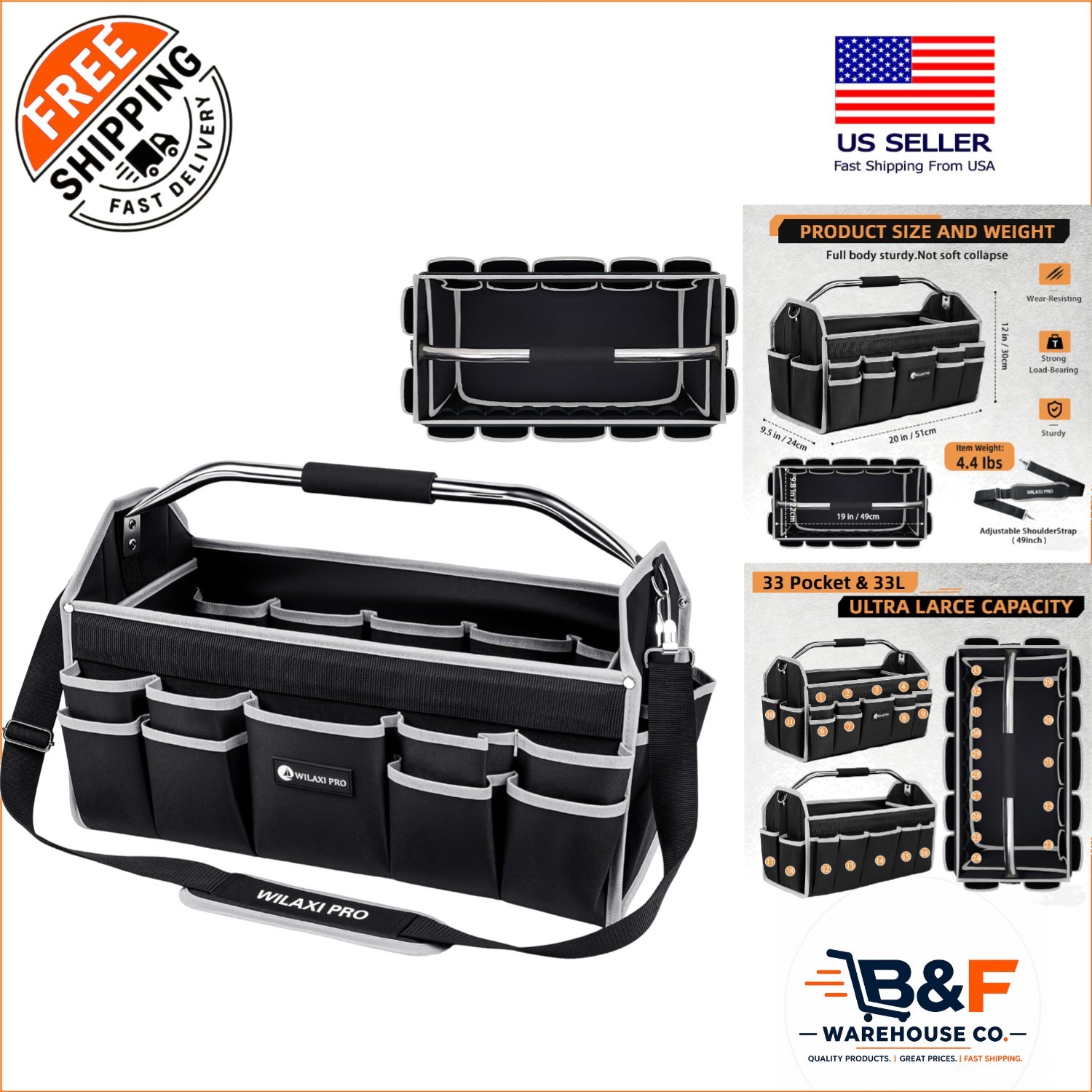 Versatile 20in Heavy Duty Tool Organizer with Adjustable Strap & Padded Handle