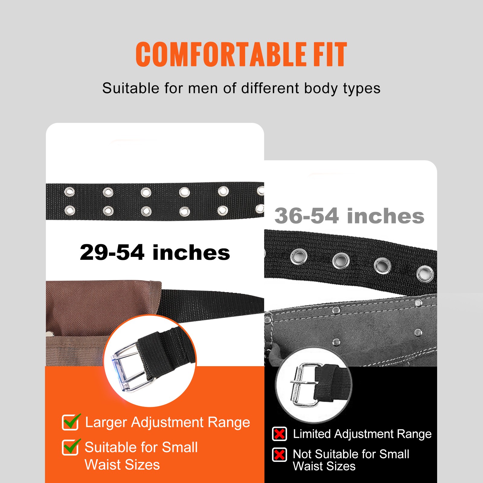VEVOR Tool Belt Carpenter Construction Tool Pouch 13 Pockets 29″-54″ Waist Size