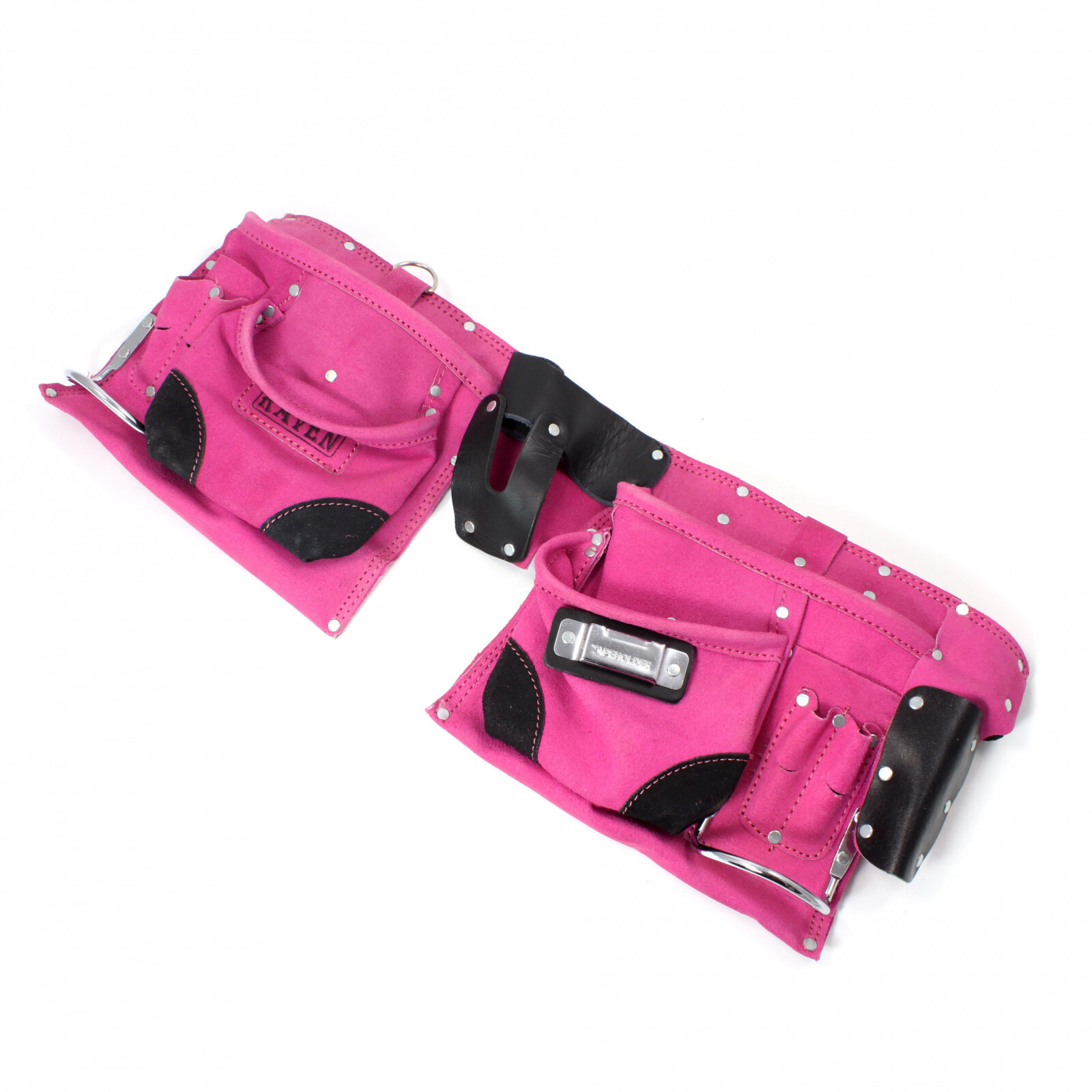 9 Pocket Tool Belt Pouch Heavy Duty Pink Suede Leather Fits Hammer And Nails