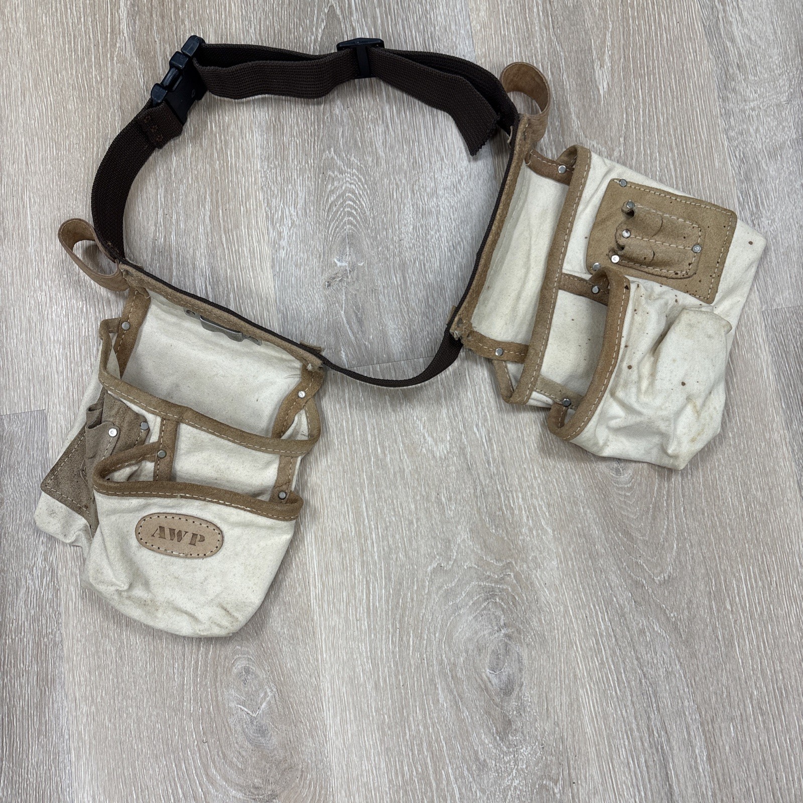 AWP Cotton Canvas & Leather Work Finisher Tool Belt 2 Pouches & 2 Hammer Holders
