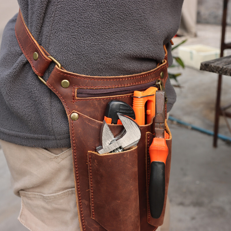 TOURBON Leather Gardening Belt Pouch Florist Organizer Waist Bag Tools Holster