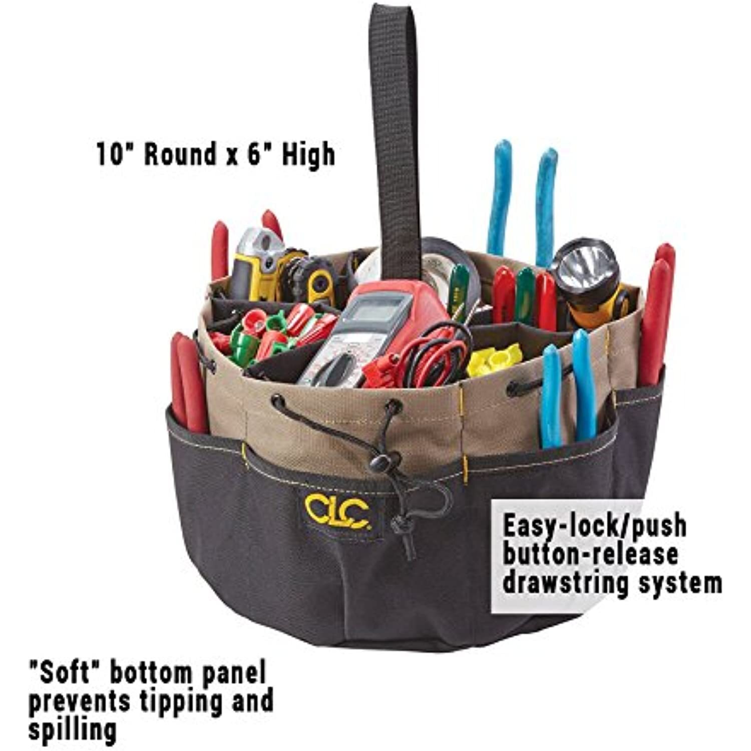 CLC Custom LeatherCraft 1148 Drawstring Bucket Bag, 18 Pocket , Black