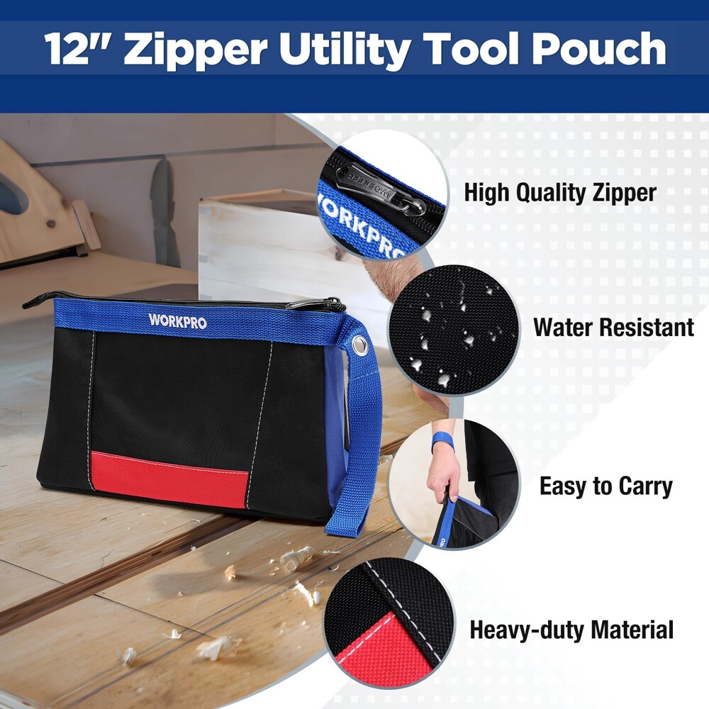 WORKPRO 12″ Tool Pouches with Zipper 2-Pack Utility Bag Pouch for Tool Organizer
