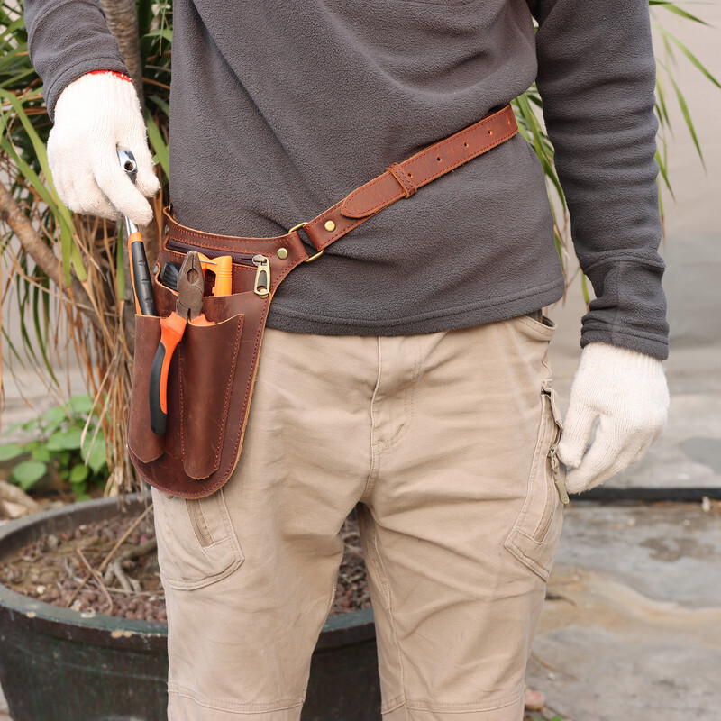 TOURBON Leather Gardening Belt Pouch Florist Organizer Waist Bag Tools Holster