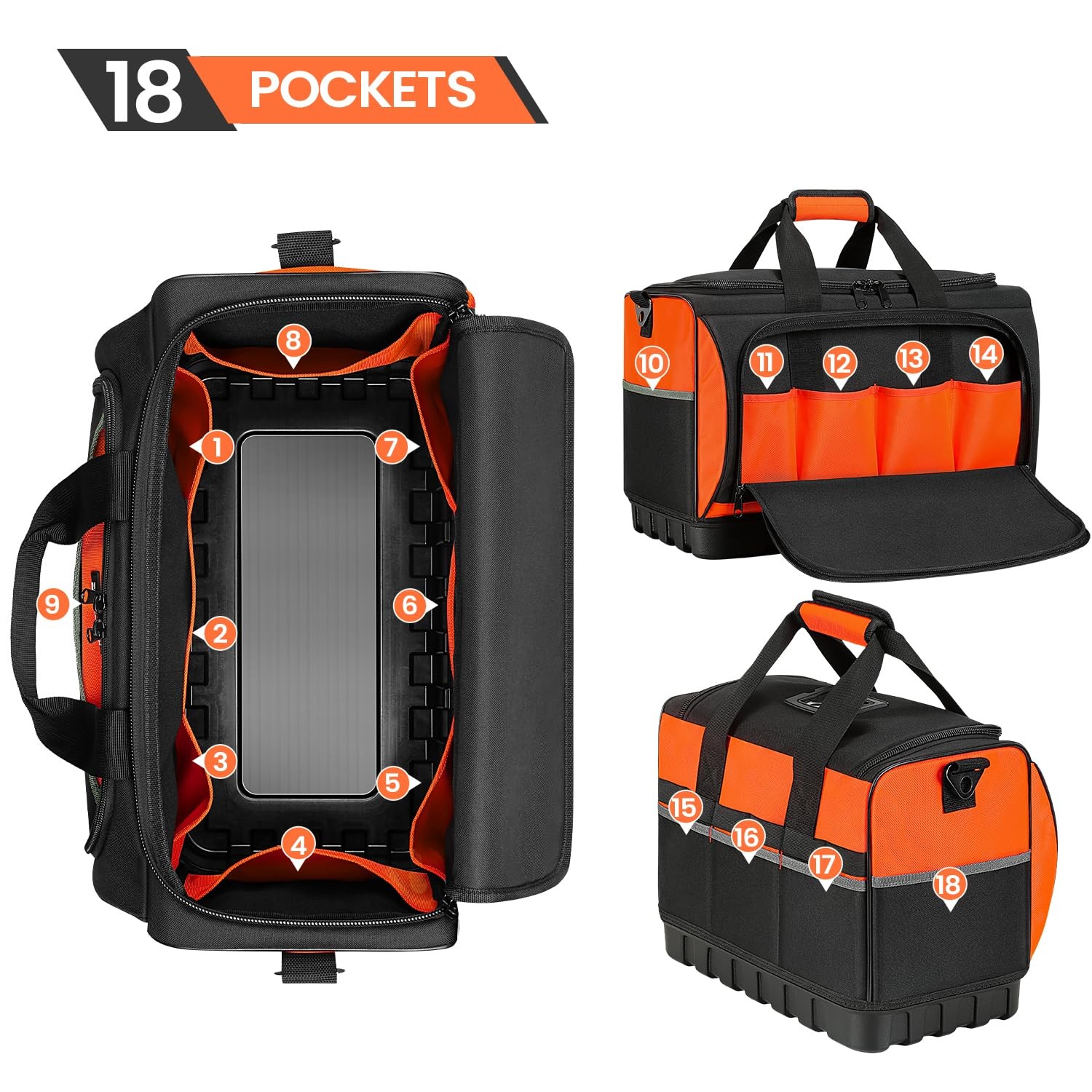 TUFFWORX Tool Bag, Large Tool Organizer Bag with 18 Pockets,15.7x 11.4x 9.8 i…