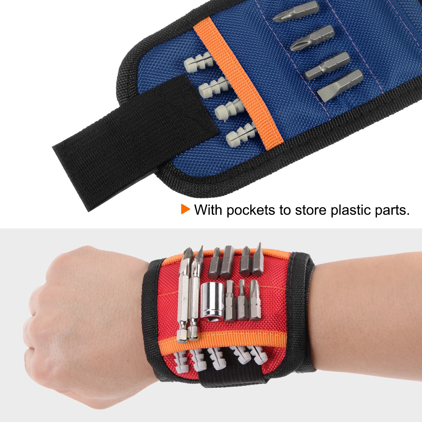 Magnetic Wristband for Screws 9 Magnets Nylon Wrist Band with Pockets Dark Blue