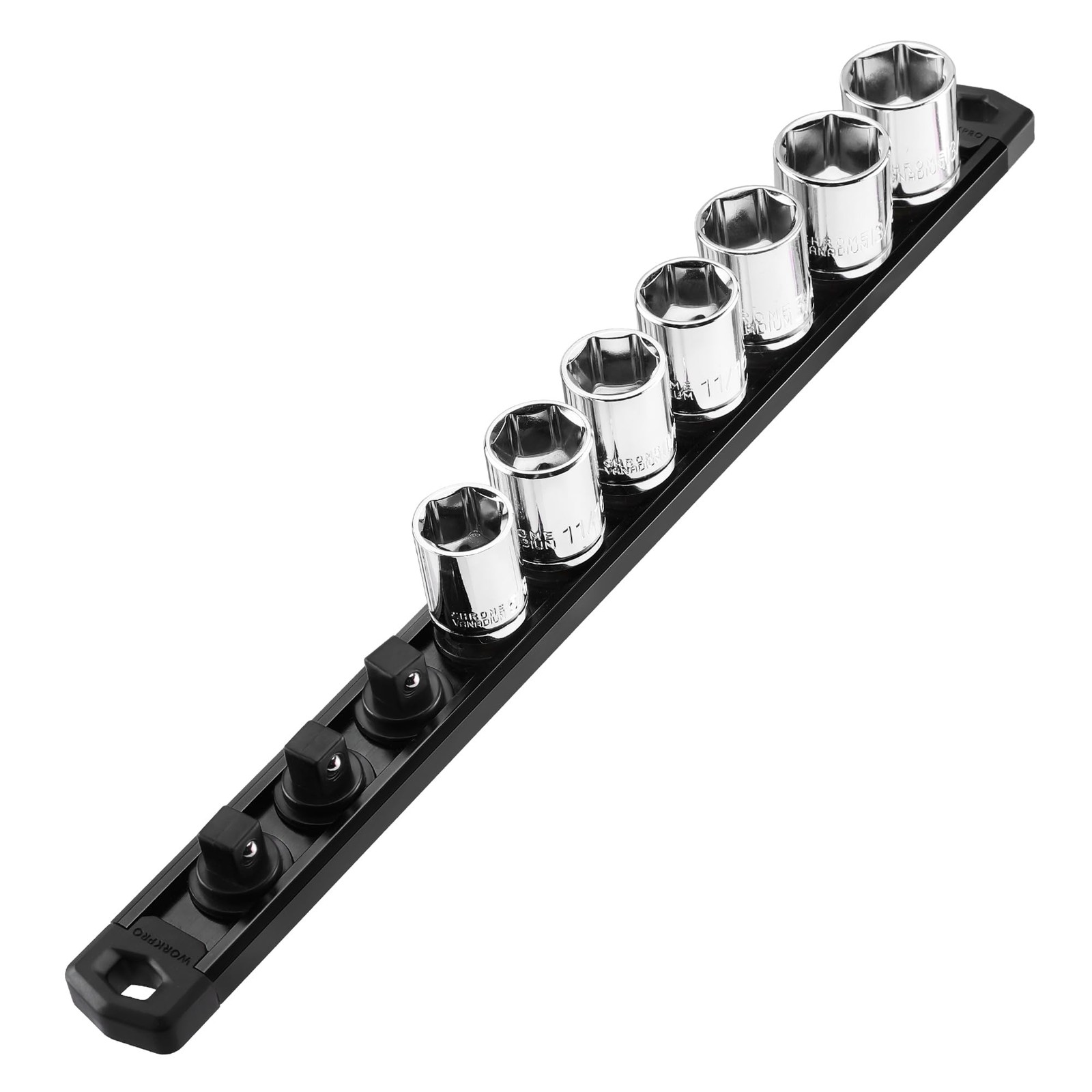 WORKPRO Magnetic Socket Organizer, 3/8-Inch Drive Aluminum 3/8″ DR, Black