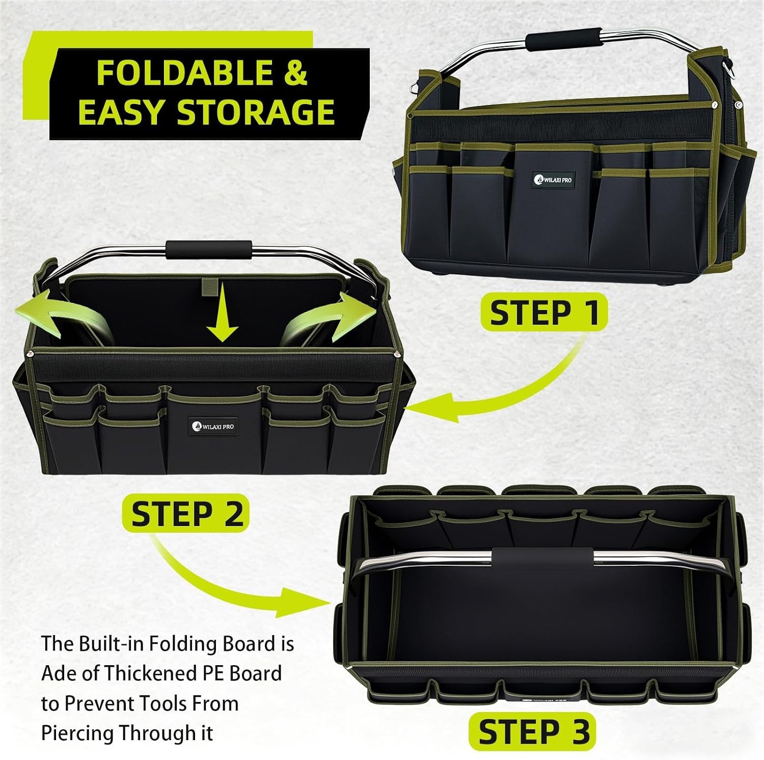 20in Foldable Open Top Tool Bags For Men Heavy Duty, Tool Carrier hard With H…