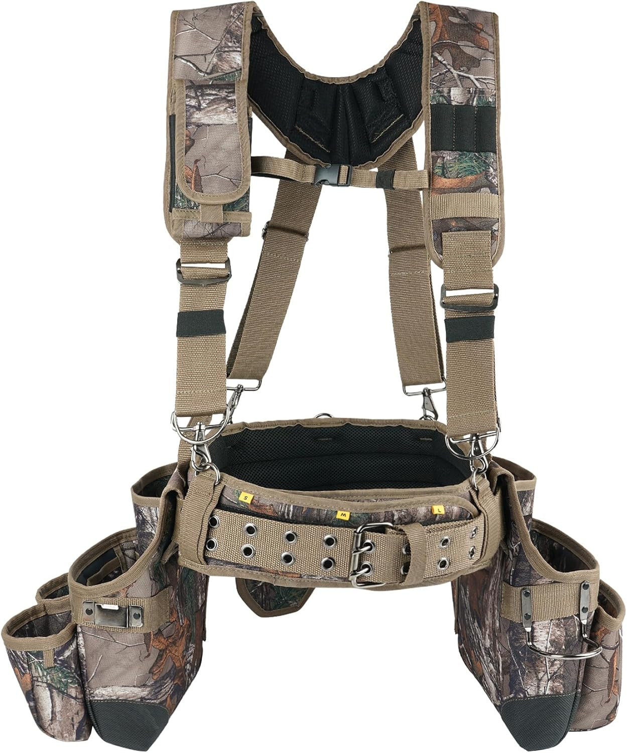 Heavy-Duty Camouflage Tool Belt with Suspenders for Electricians and Carpenters