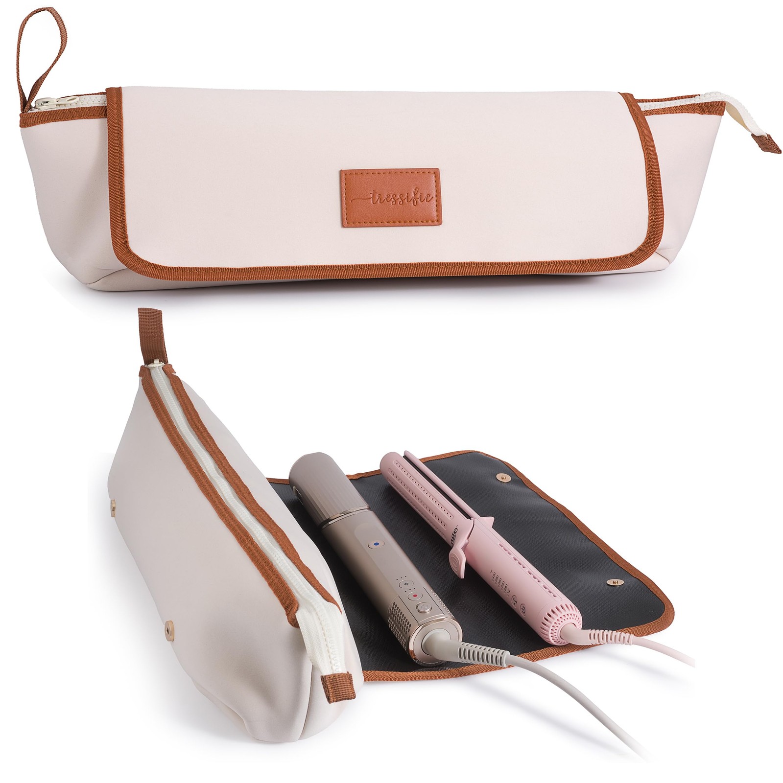 Travel Hair Tools Organizer Bag with Mat for Curling Irons, Flat Irons, Brushes