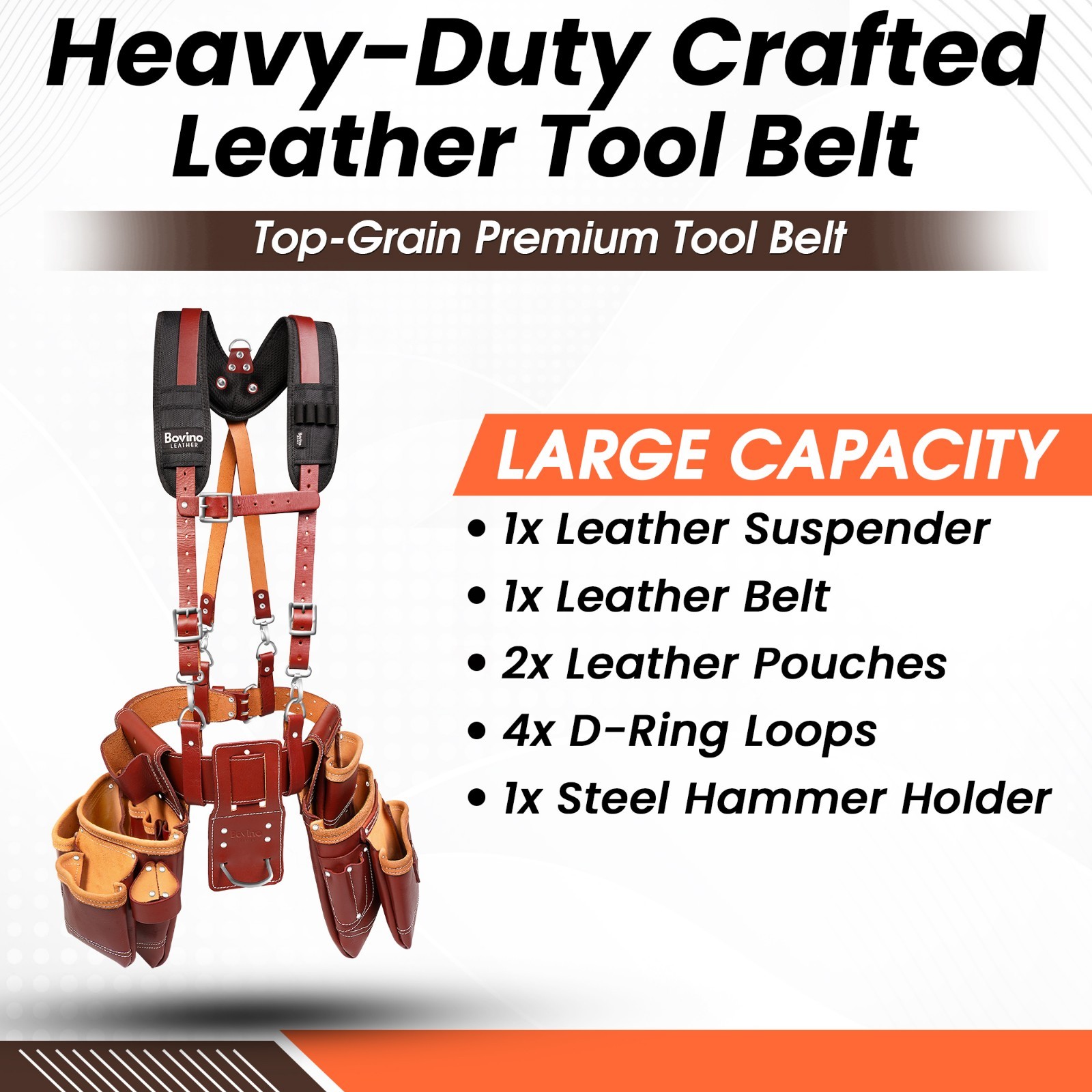 Leather Tool Belt with Suspenders, 20 Pocket Framing Rig for Framer & Carpenters