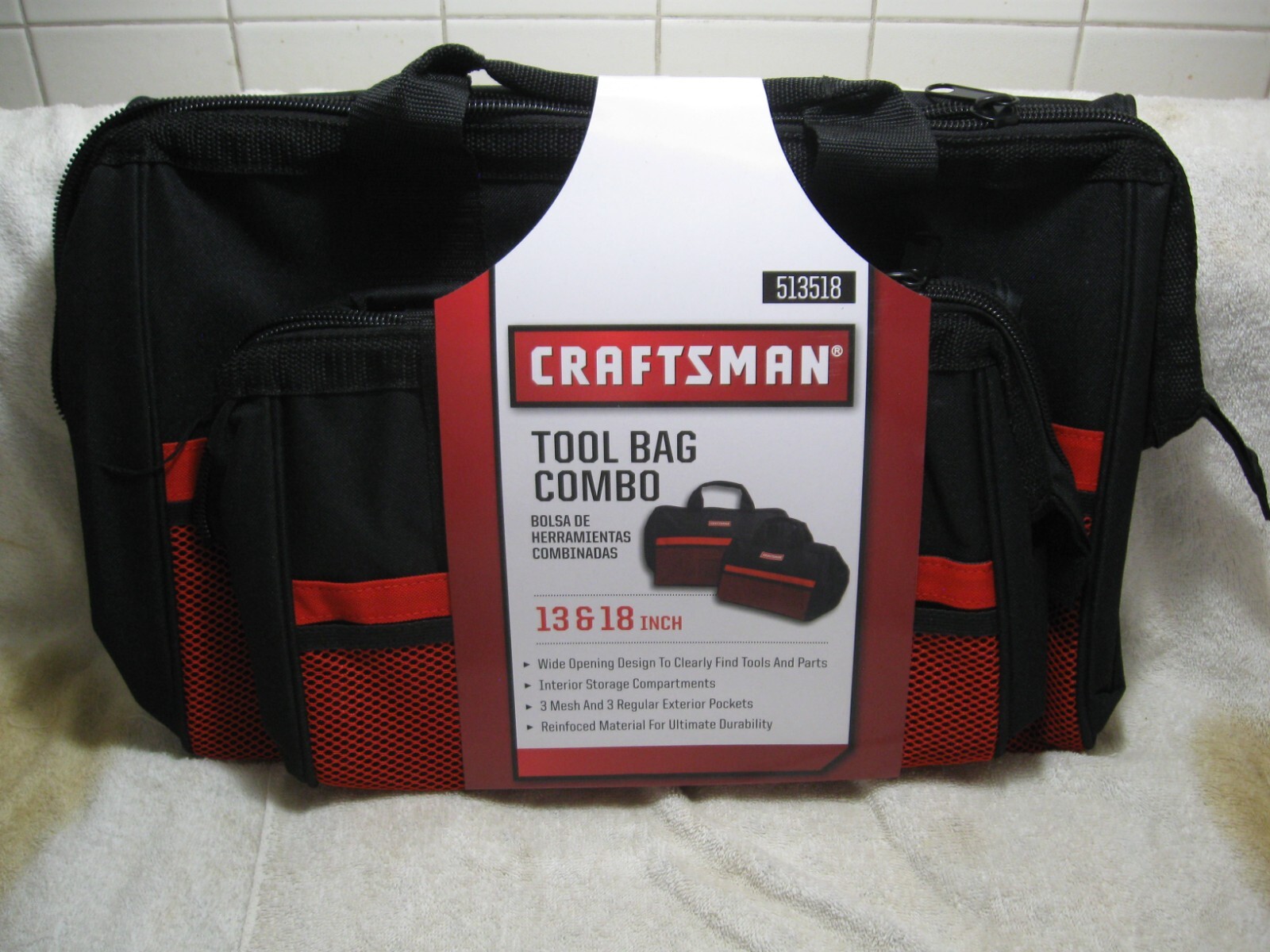 CRAFTSMAN TOOL BAG COMBO 18″ & 13″ 6 Pocket Large Mouth Zippered Tool Bags-Parts