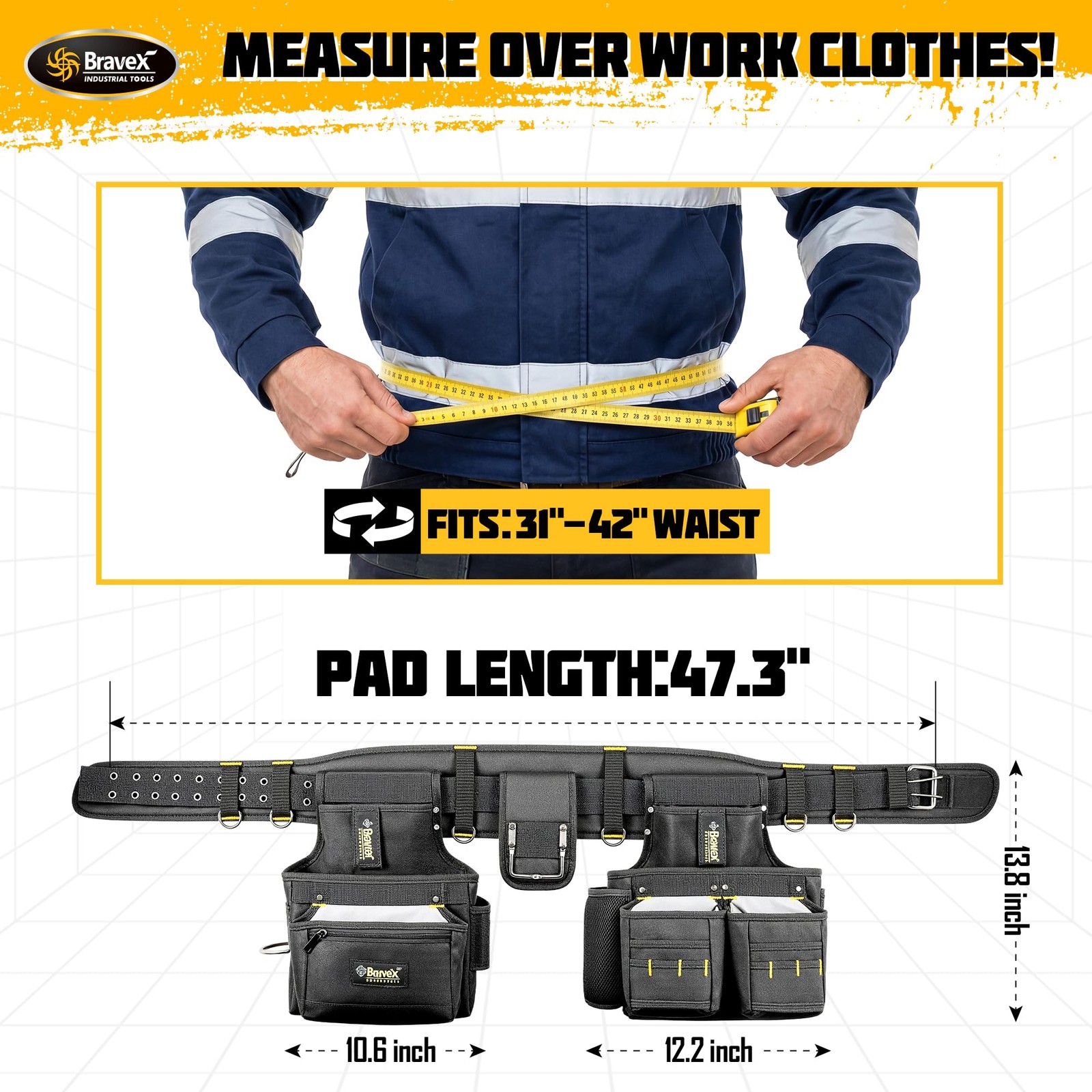 Bravex Tool Belt Suspenders, Tool Vest Ultra 20 Bags H-Style Toolbelt 5 Combo…