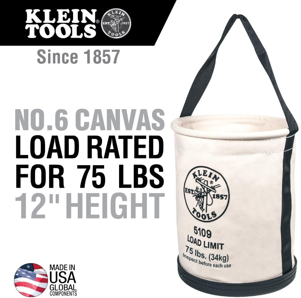 Klein Tools 5109 Canvas Bucket, Wide-Opening Straight-Wall Tool Bucket Is Made o