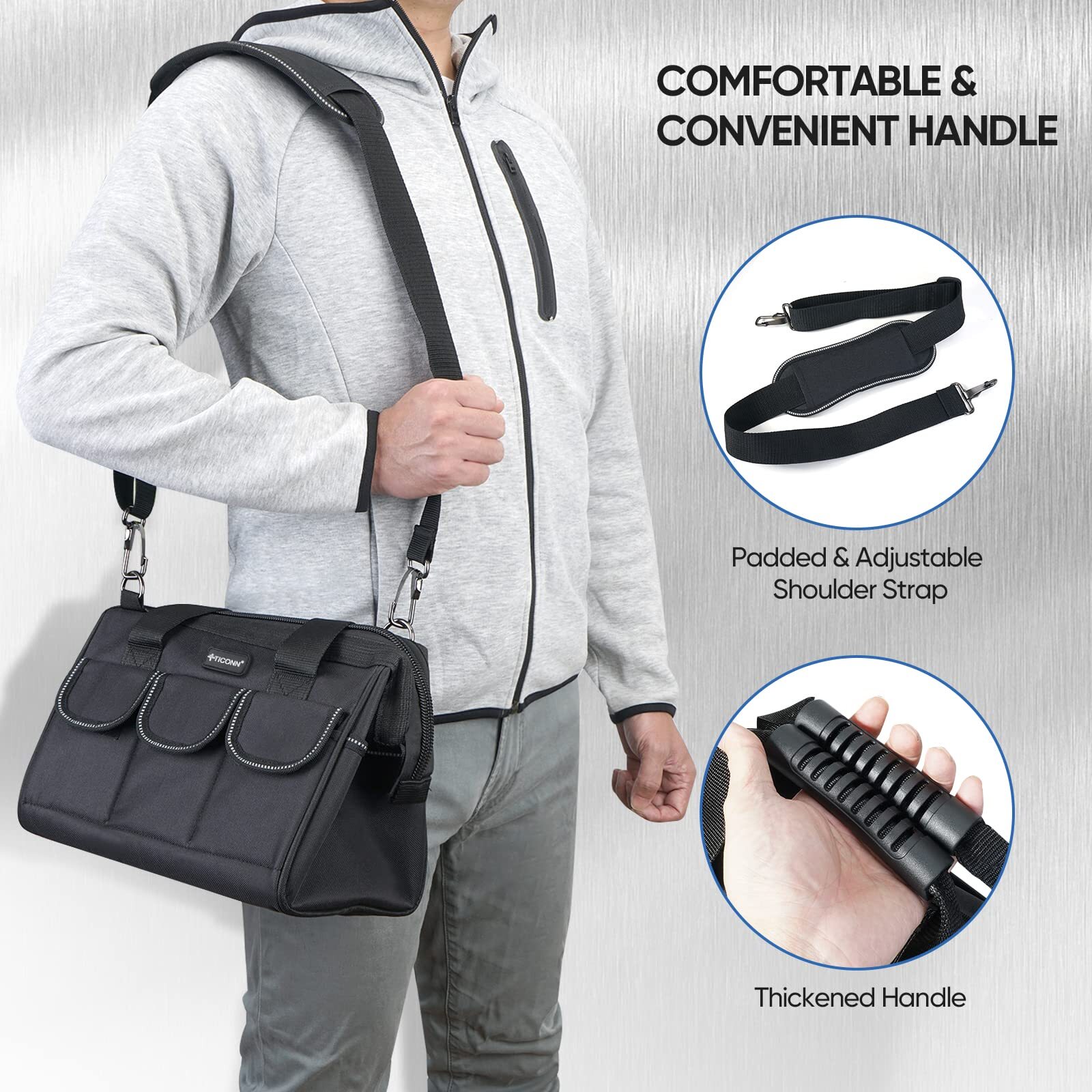 12in Tool Bag With Waterproof Soft Bottom Multipockets Wide Mouth Tool Tote With