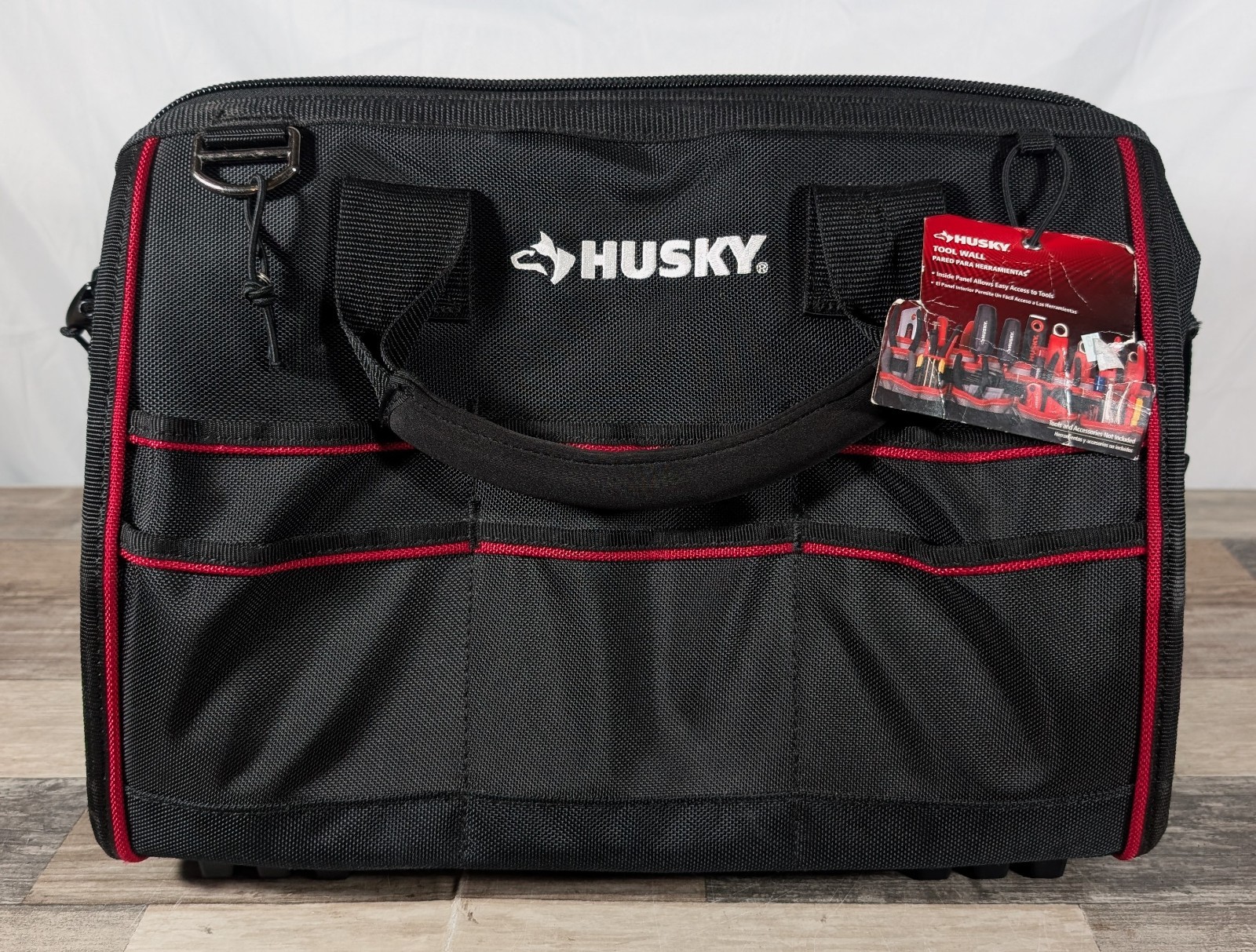 Husky 16 in Large Mouth Tool Bag with Tool Wall, Strap & Carry Handle 37 Pockets