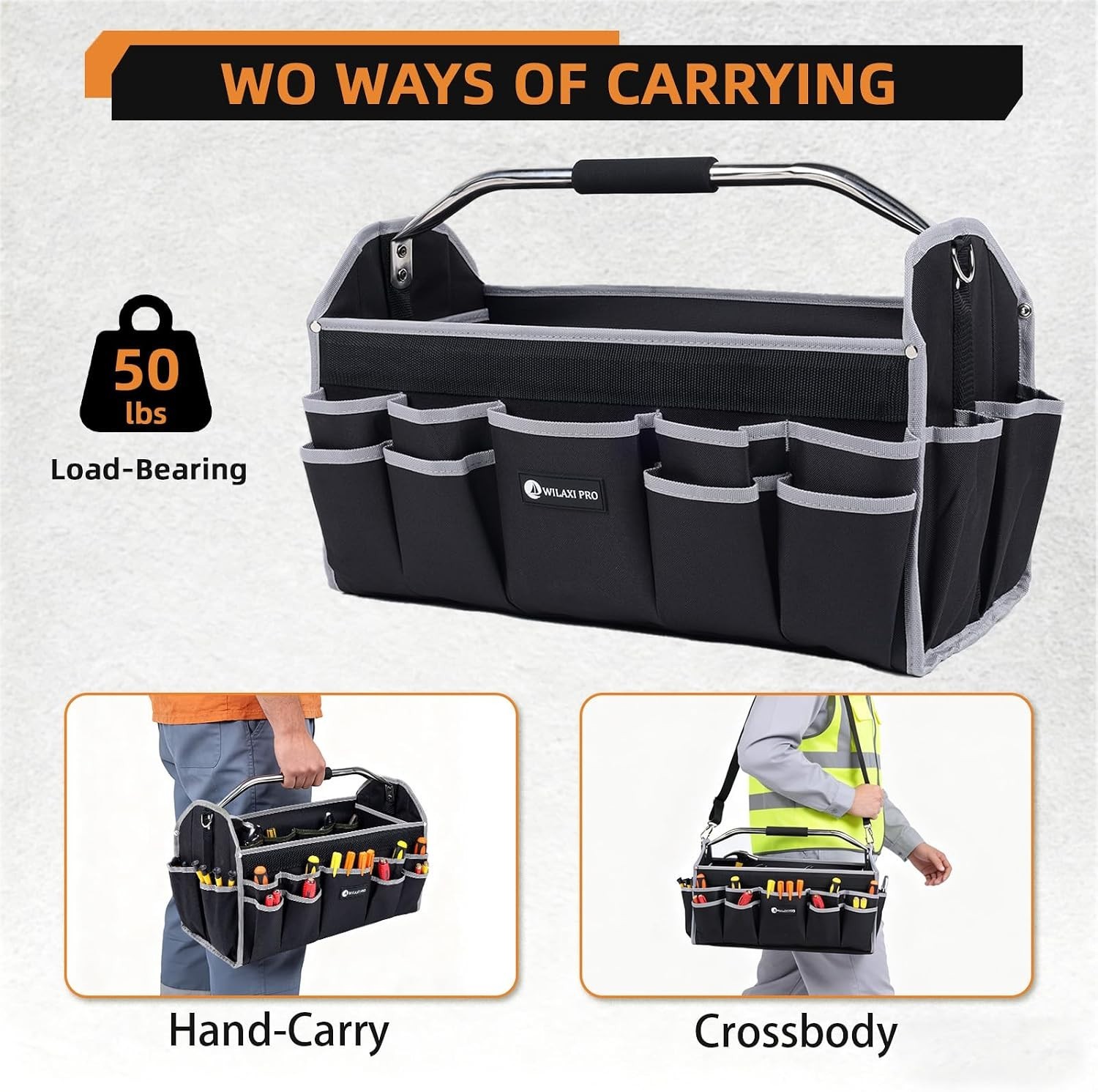 Versatile 20in Heavy Duty Tool Organizer with Adjustable Strap & Padded Handle