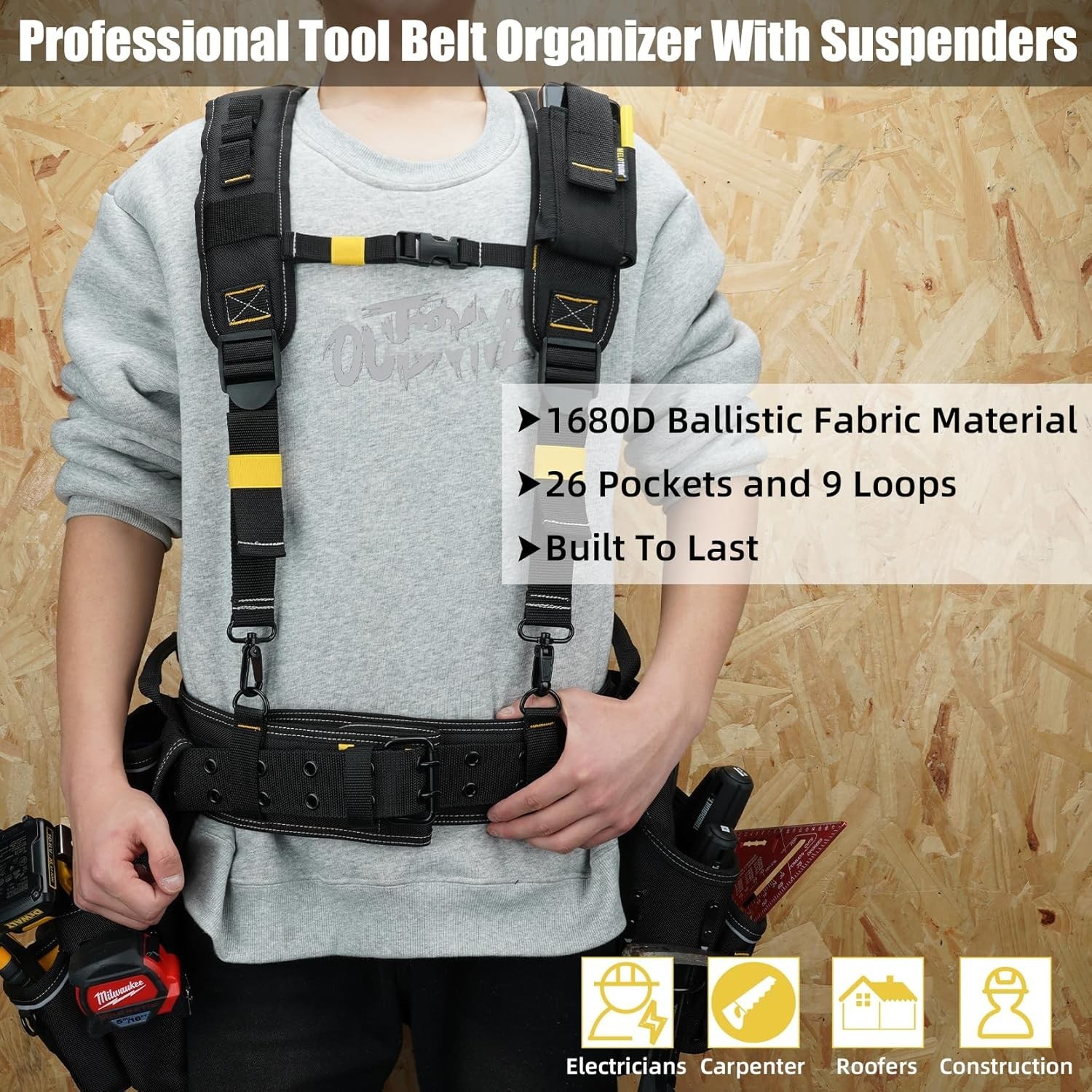 Carpenter Electrician Tool Belt with Suspenders Y-Style 5 Combo Apron Tool Pouch
