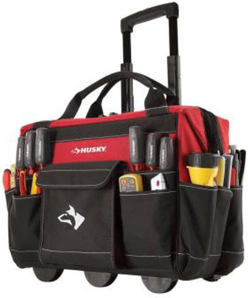 Husky 18″ Red 600D Water Resistant Rolling Tool Tote Bag GP-43196N13