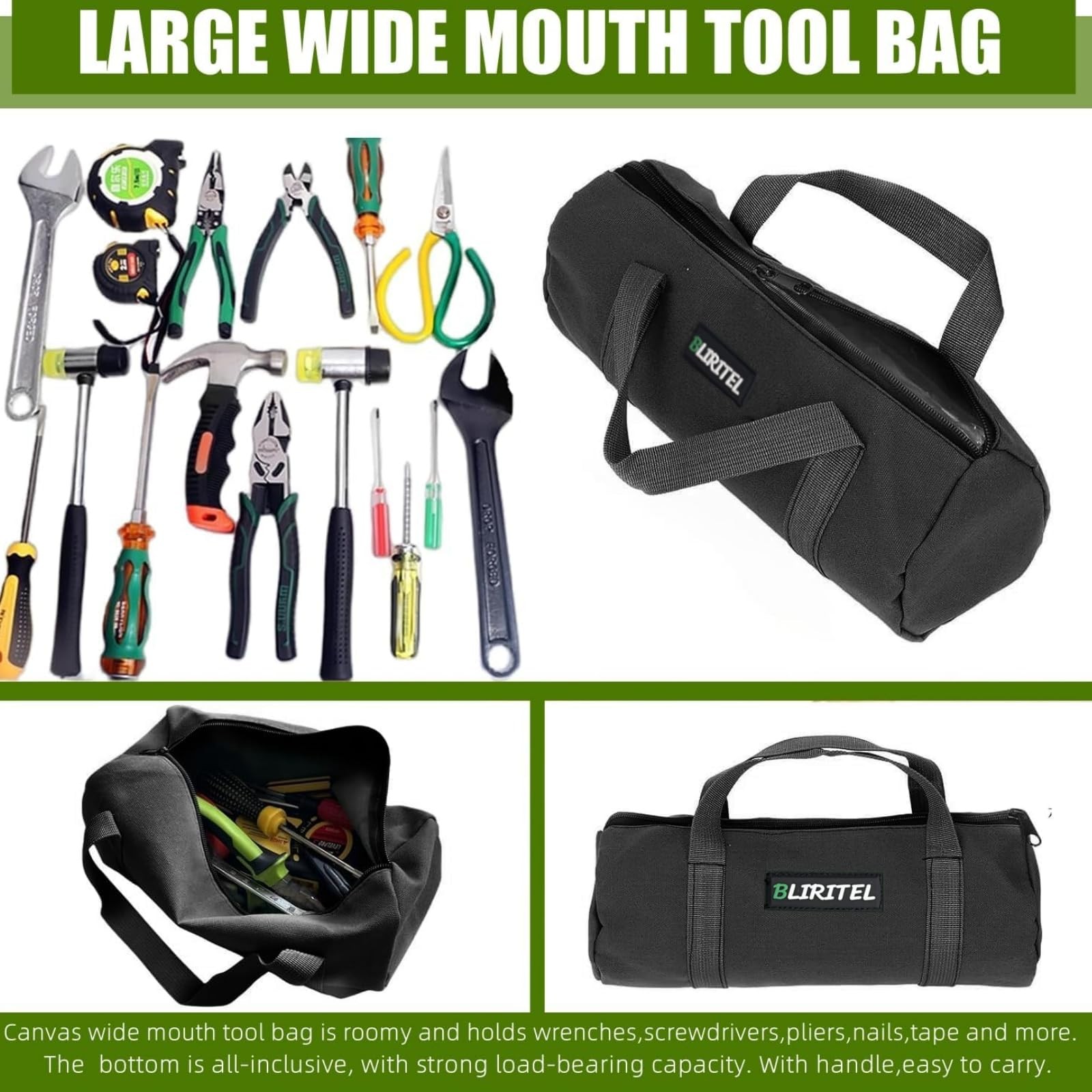 BLIRITEL 12 Inch Small Tool Bag for Men, Large 12 inches, Black – 12