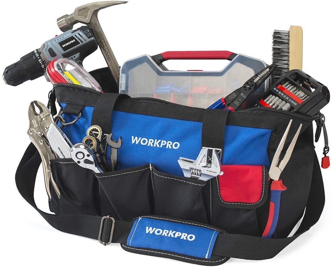 WORKPRO 18″ Storage Tool Bag Sturdy Bottom Close Top Wide Mouth w/Shoulder Strap