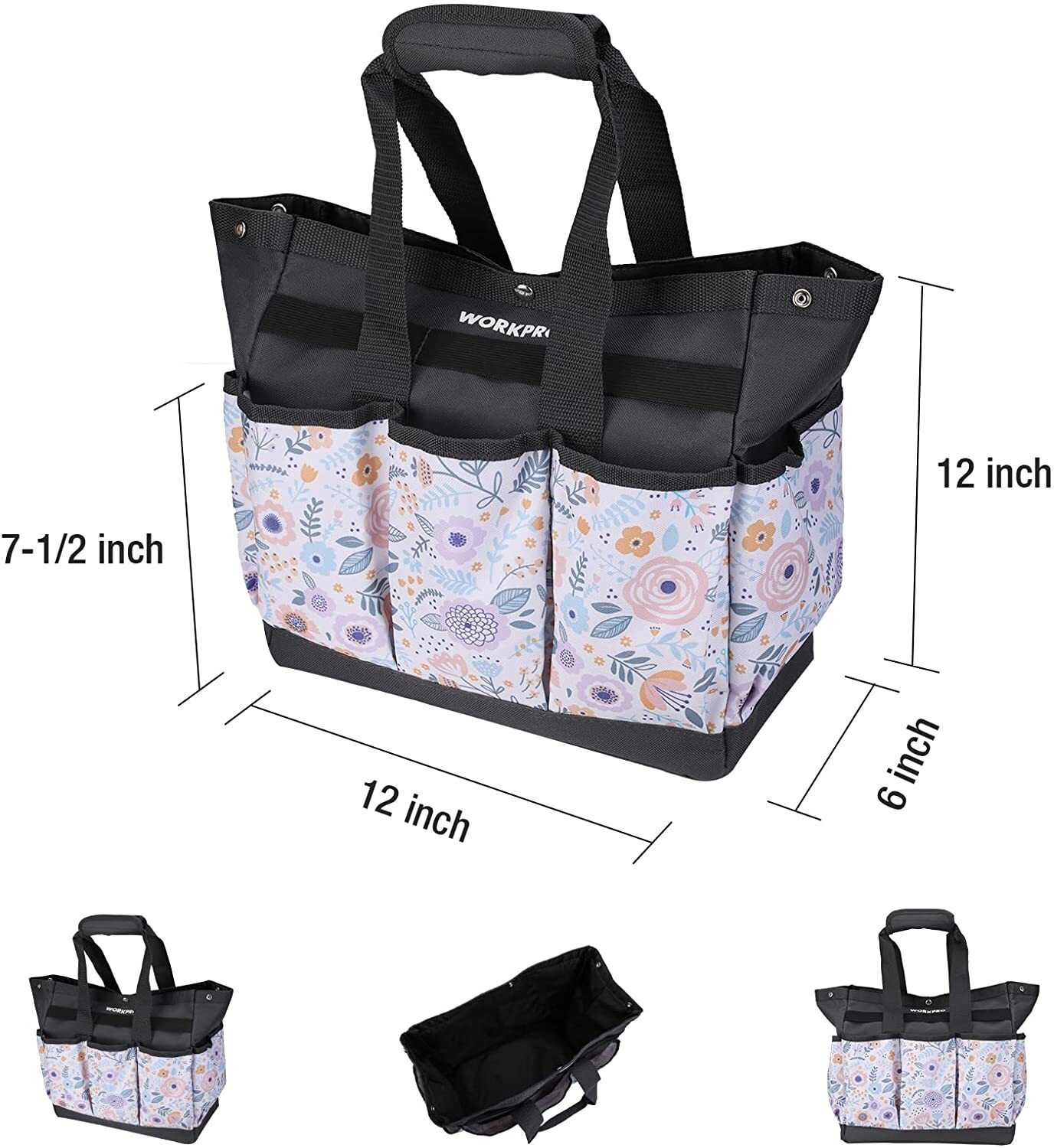 WORKPRO 9 Pockets Garden Tool Bag Heavy Duty Oxford Garden Tote Caddy 12x12x6″