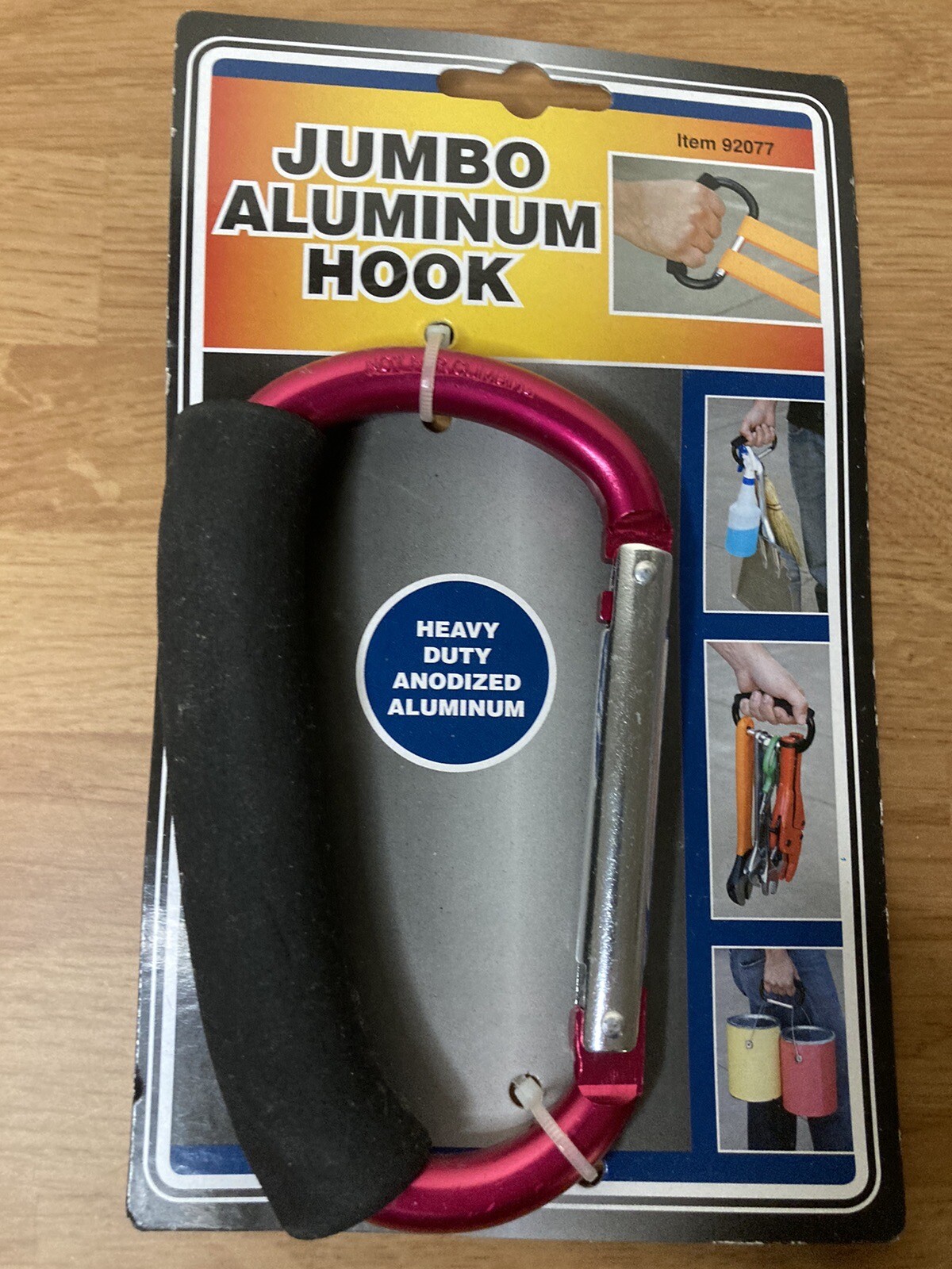 Aluminum Hook Jumbo 5 1/2 Inch With Spring Loaded Snap and Cushion Grip Red
