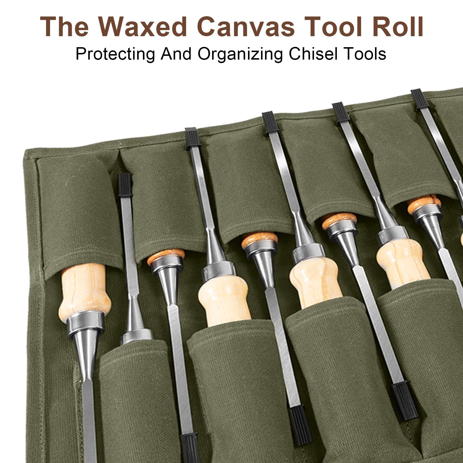 Chisel Roll,12 Pockets Roll Up Tool Pouch,Waxed Canvas Small Tool Roll Organi…