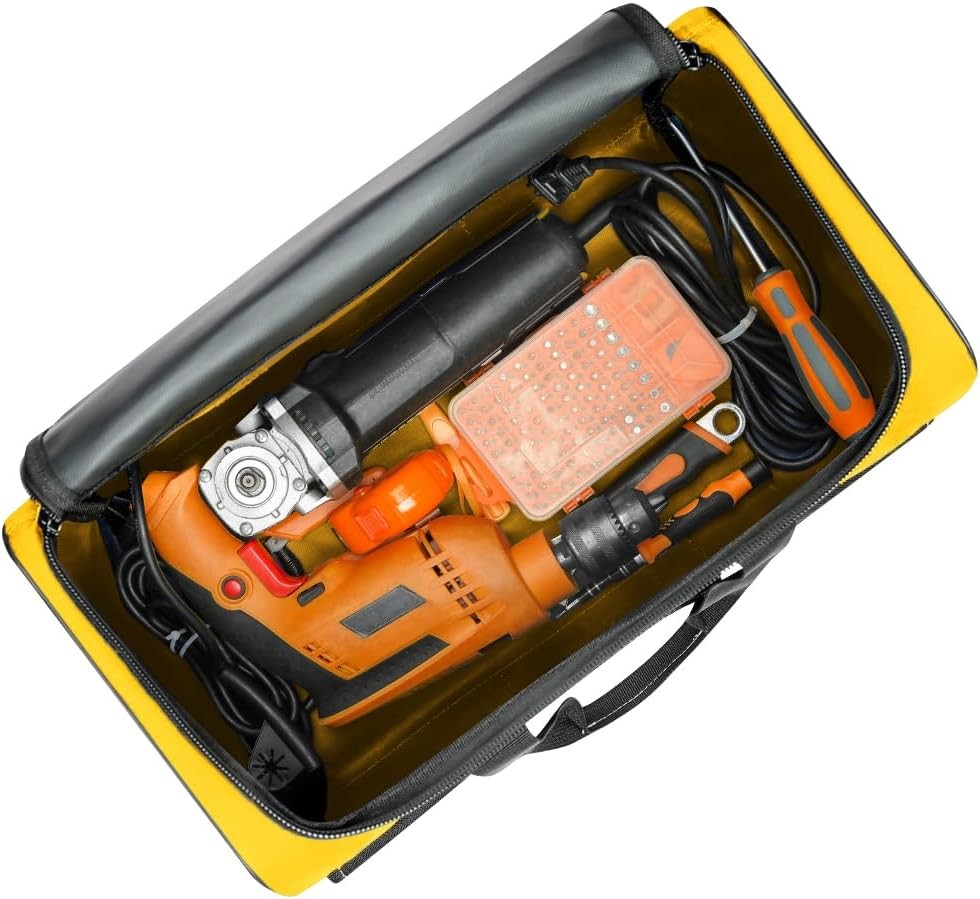 17″ Large Tool Bag Wide Mouth Organizer Yellow & Black Double Zipper