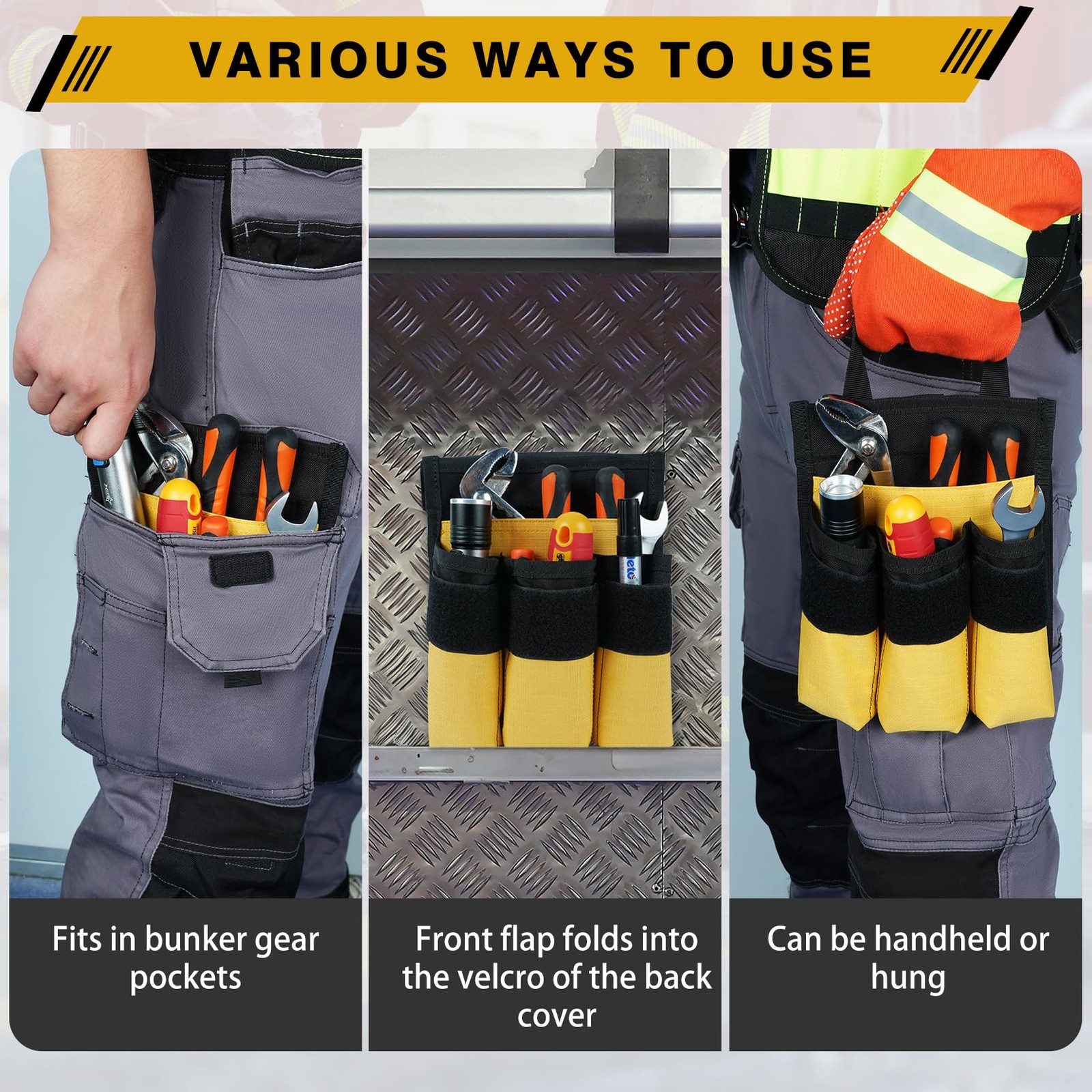 7-Pocket Firefighter Tool Pouch with Carry Handle and Flap, Fits in Bunker Ge…