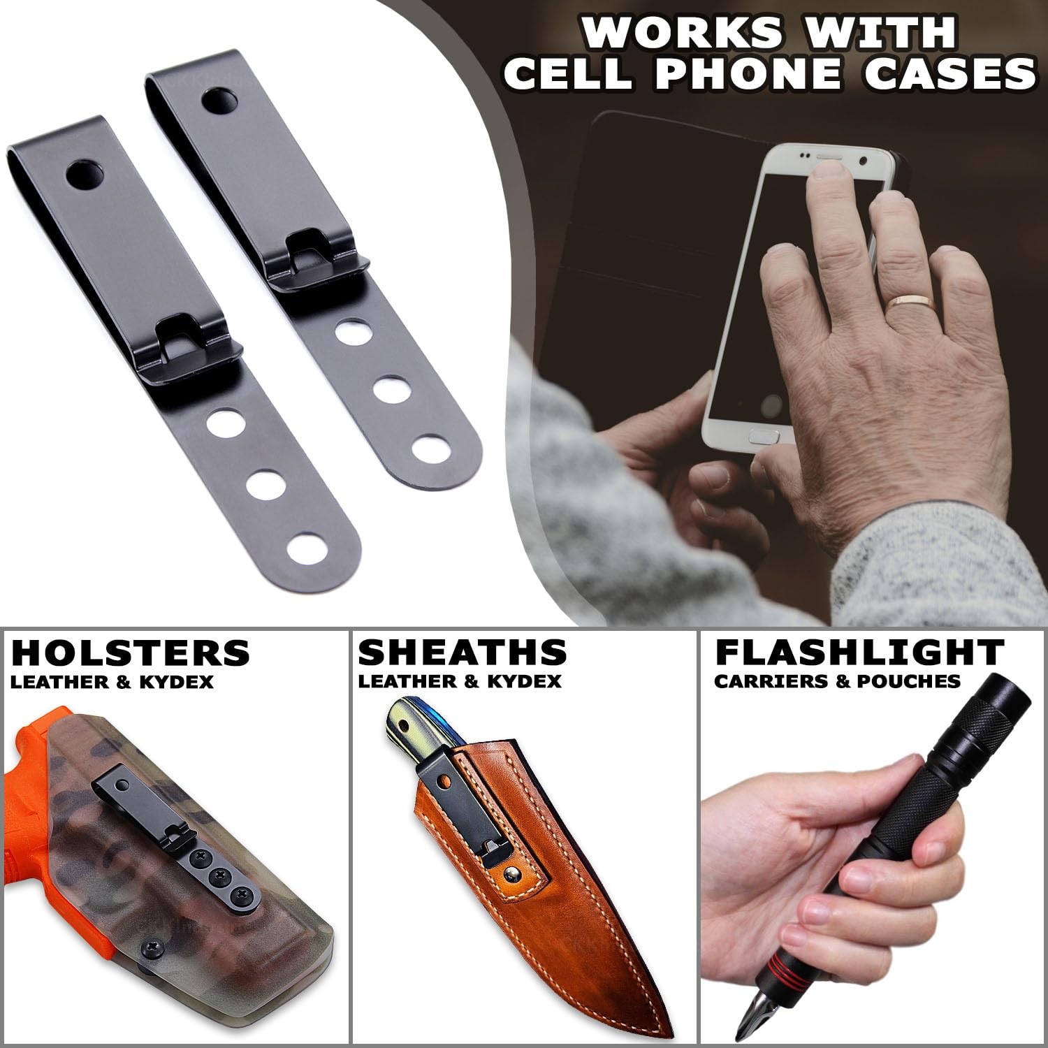 [2 Pack] HolsterSmith Universal Metal Belt Clip for Holster Making, Knife She…