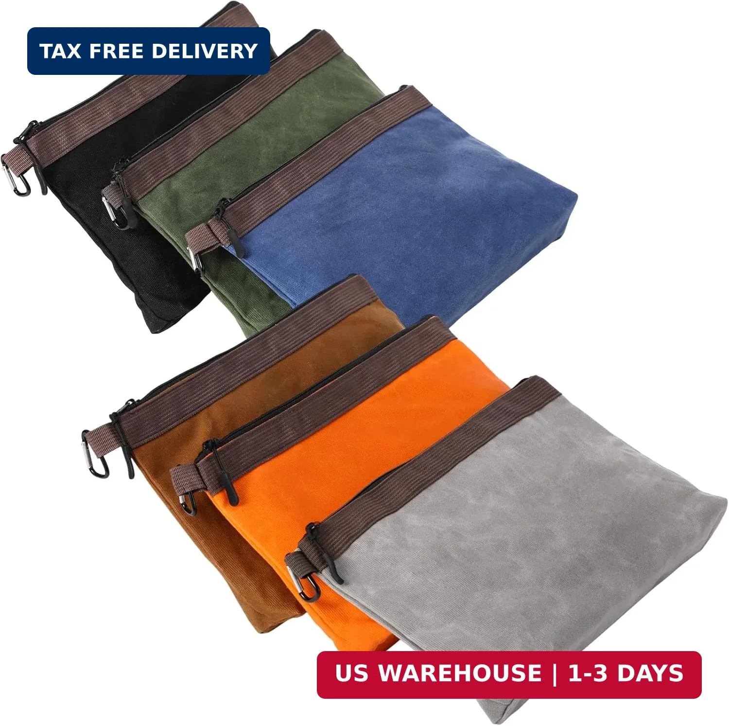 Abbylike 6 Pack Waxed Canvas Tool Pouches 12 x 7.5 x 2 Inch Small Tools Bag Heav