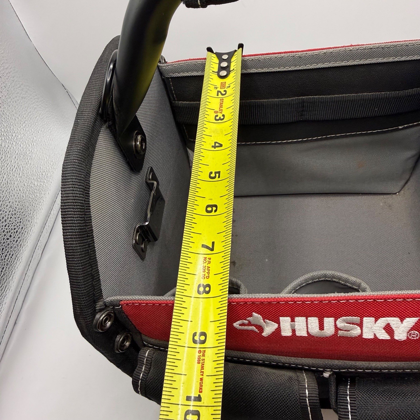 Husky 12” Tool Tote Bag Organizer Open Top Multi Pocket Heavy Duty Black Red
