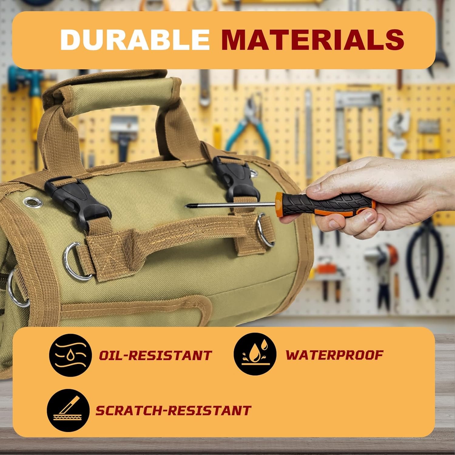 Roll Up Tool Bag Heavy Duty Tool Roll Up Bag 4 Pockets w/Detachable Tool Pouches