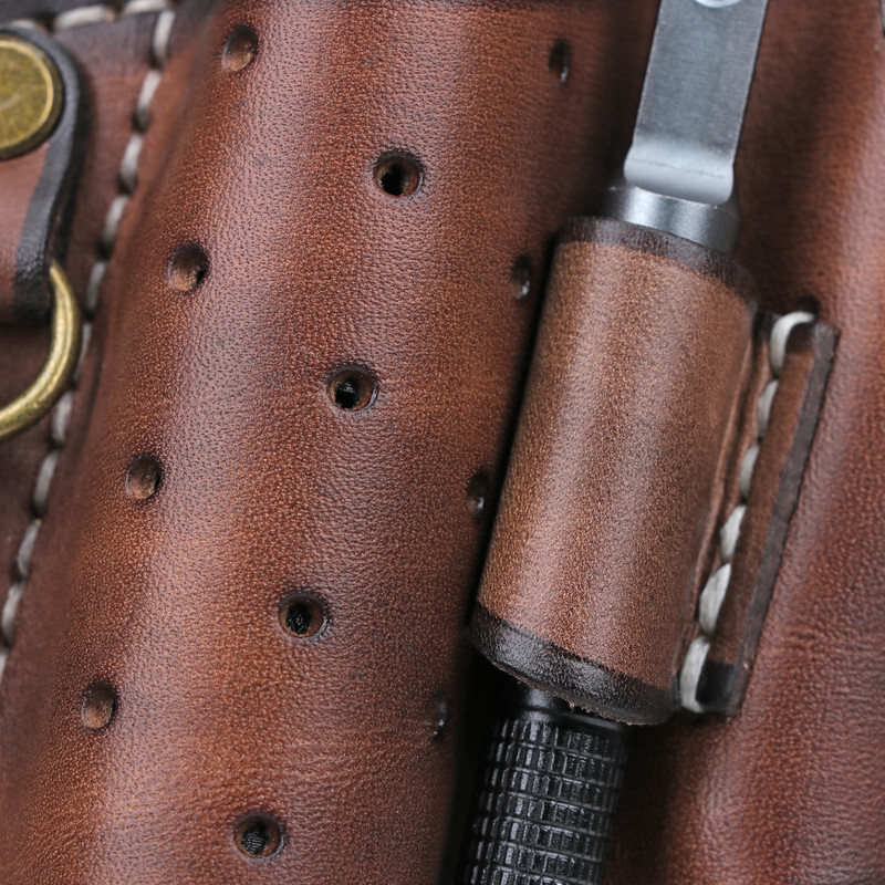 TOURBON Leather 4-in-1 Tool Belt Holster EDC Multitool Flashlight Sheath Utility