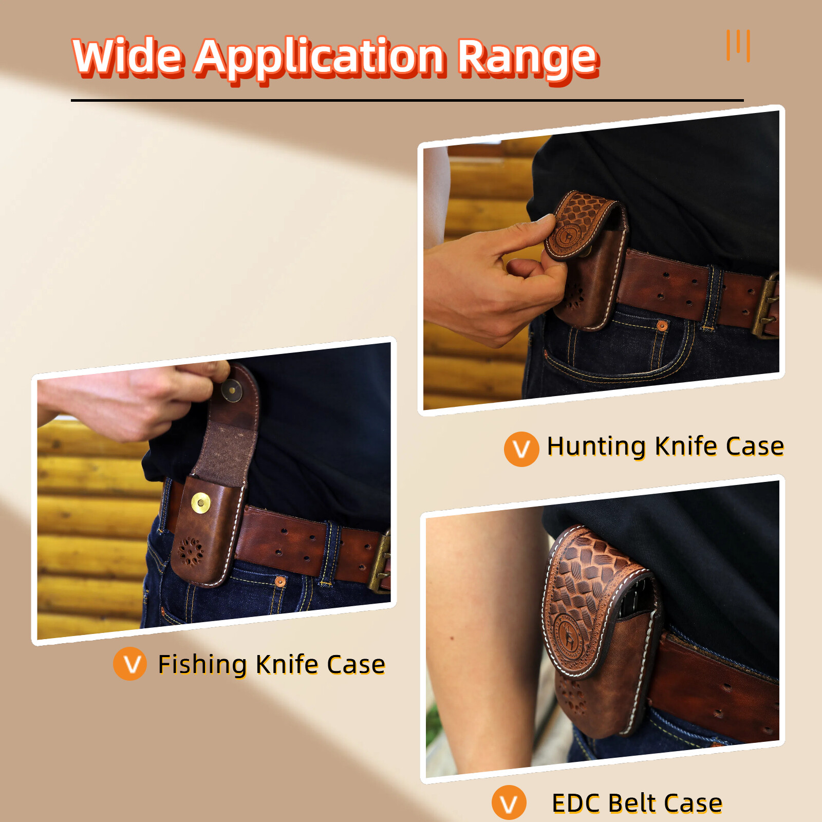 TOURBON Leather Pocket Knife Sheath Folding Knives Case Belt Pouch-Clearance