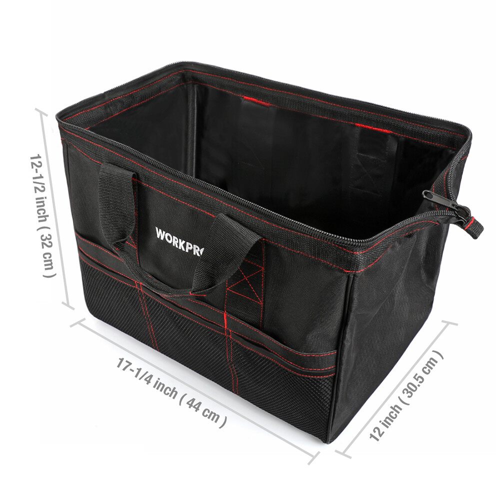 WORKPRO 2PC Tool Bag Case 13″ 18″ Heavy Duty Tote Storage Wide Mouth With Zipper