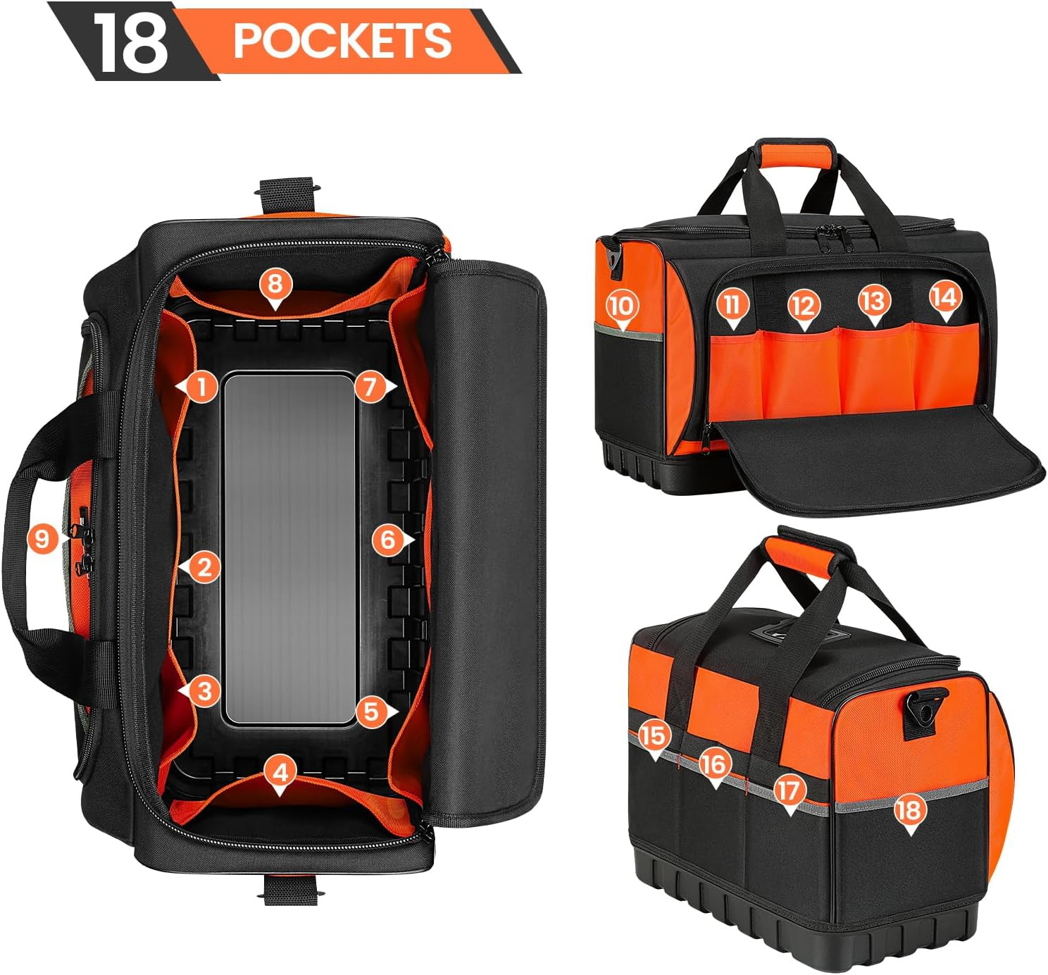 Tool Bag, Large Tool Organizer Bag with 18 Pockets,15.7x 11.4x 9.8 inch, Heavy D