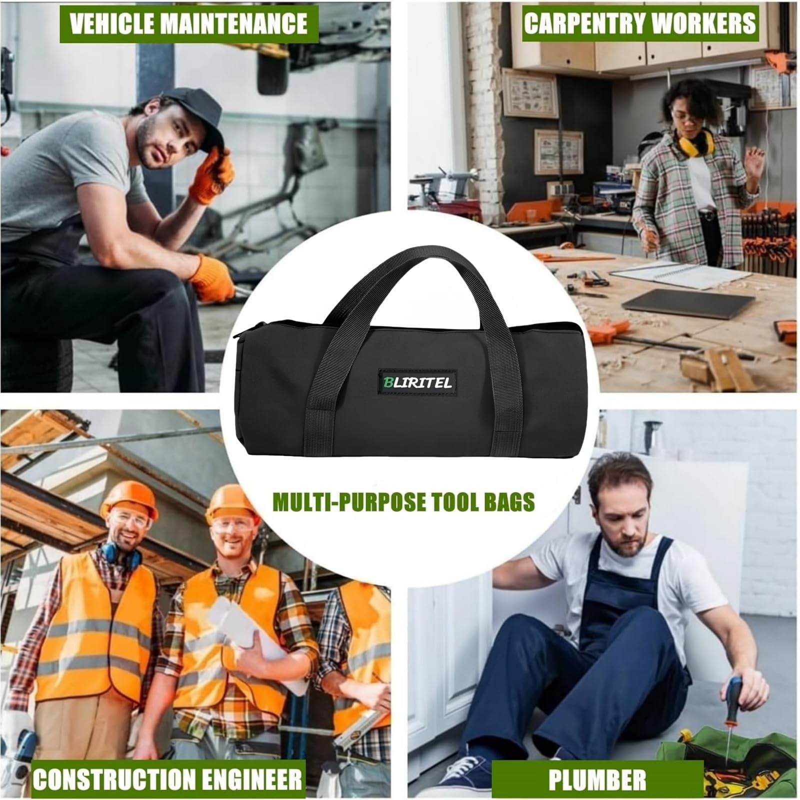 BLIRITEL 12 Inch Small Tool Bag for Men, Large 12 inches, Black – 12