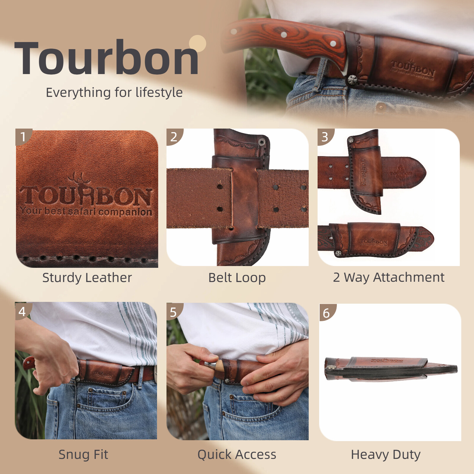 Leather Knife Sheath for Fixed Blade Knives – Belt-Mounted Storage Pocket Case