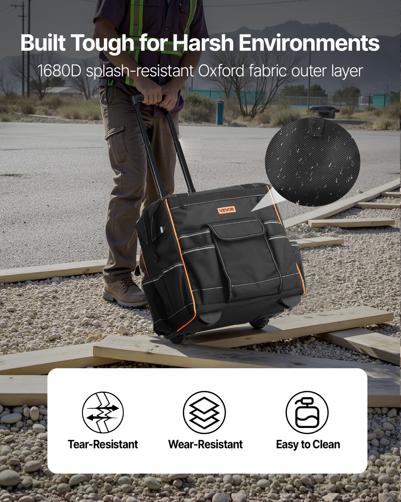 VEVOR Rolling Tool Bag 25 Pockets Heavy Duty Roller Tool Bag on Wheels