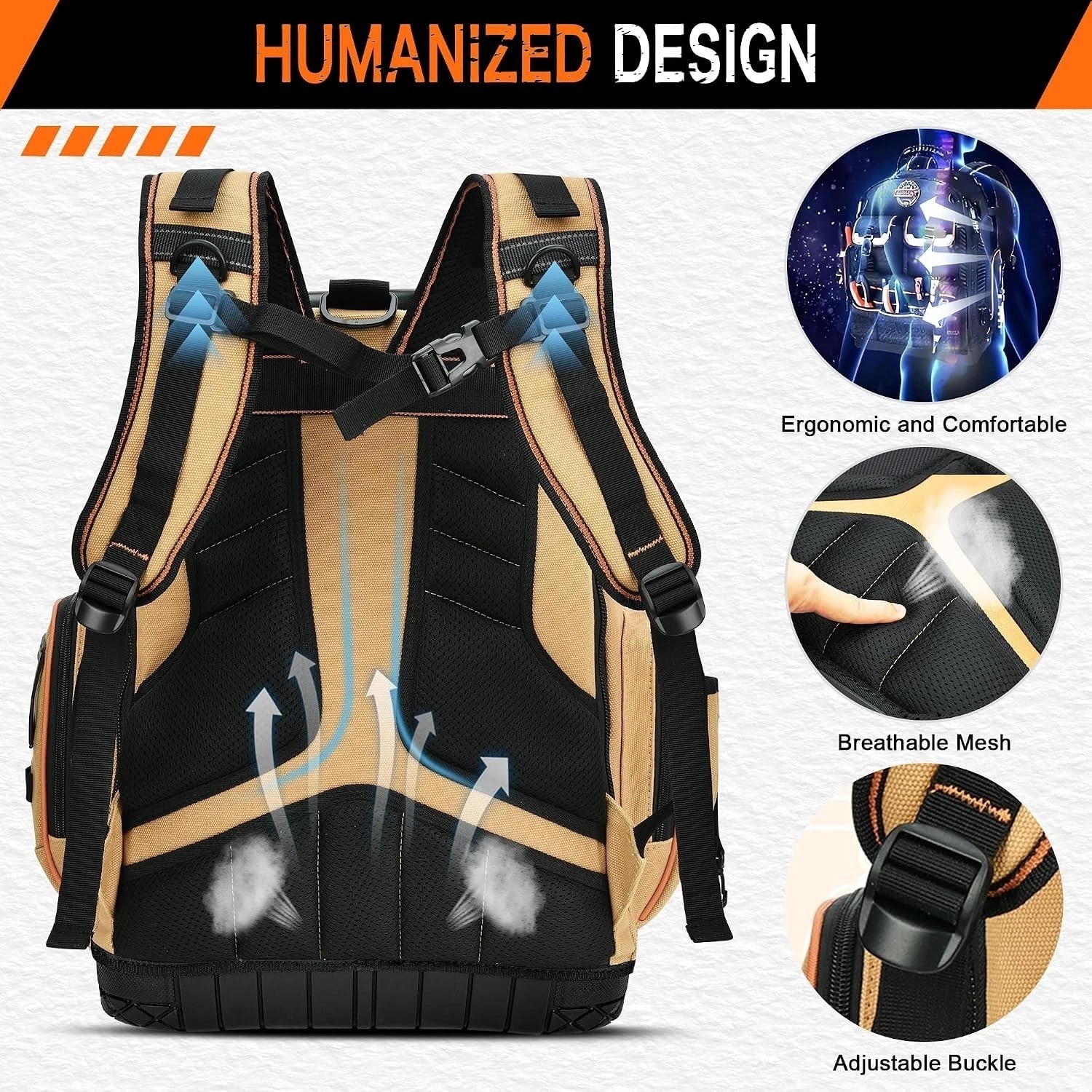 1680D Tool Backpack – Spacious 56-Pocket Organizer for Electricians & HVAC