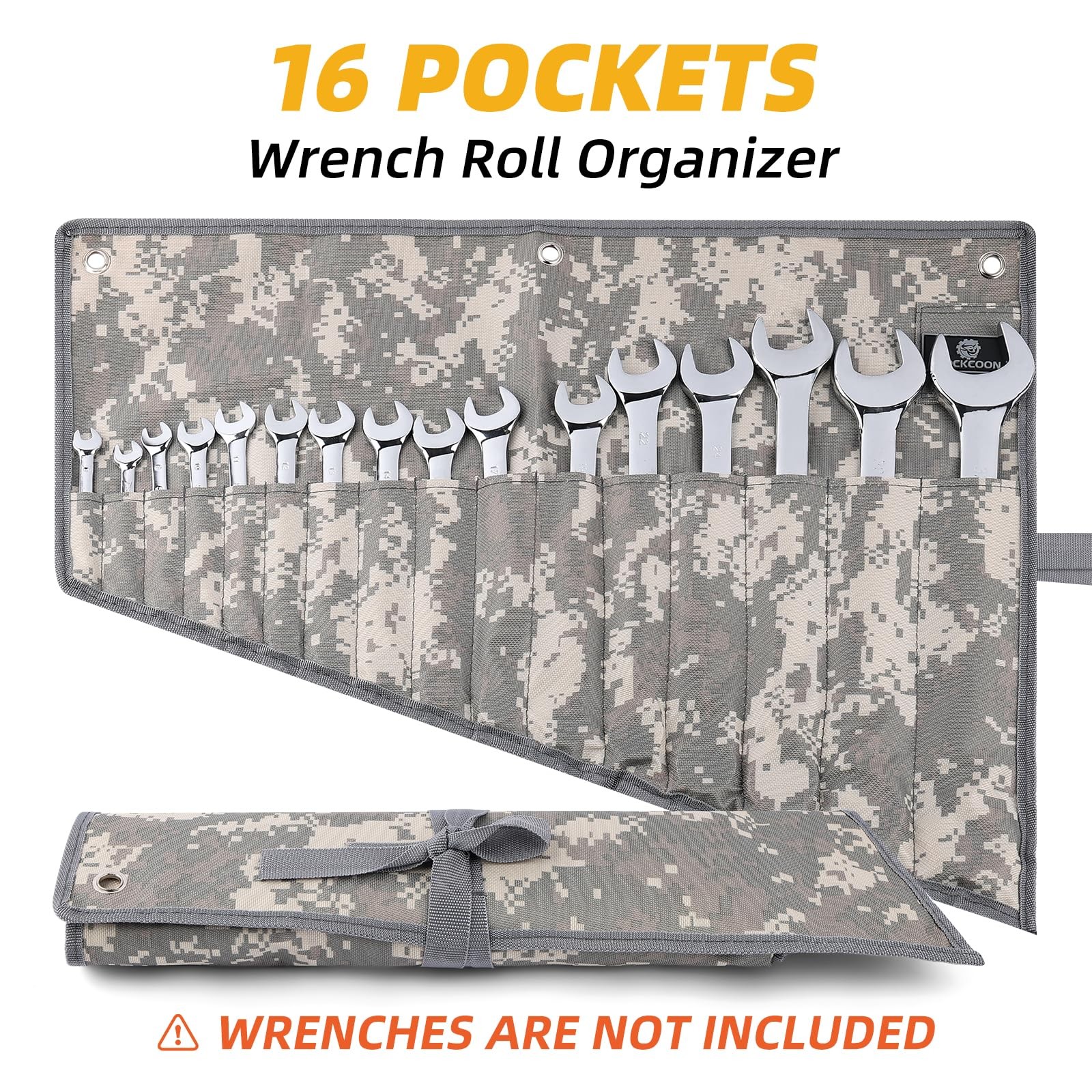 16 Pocket Wrench Roll Organizer Waterproof Oxford Cloth Camouflage Tool Bag