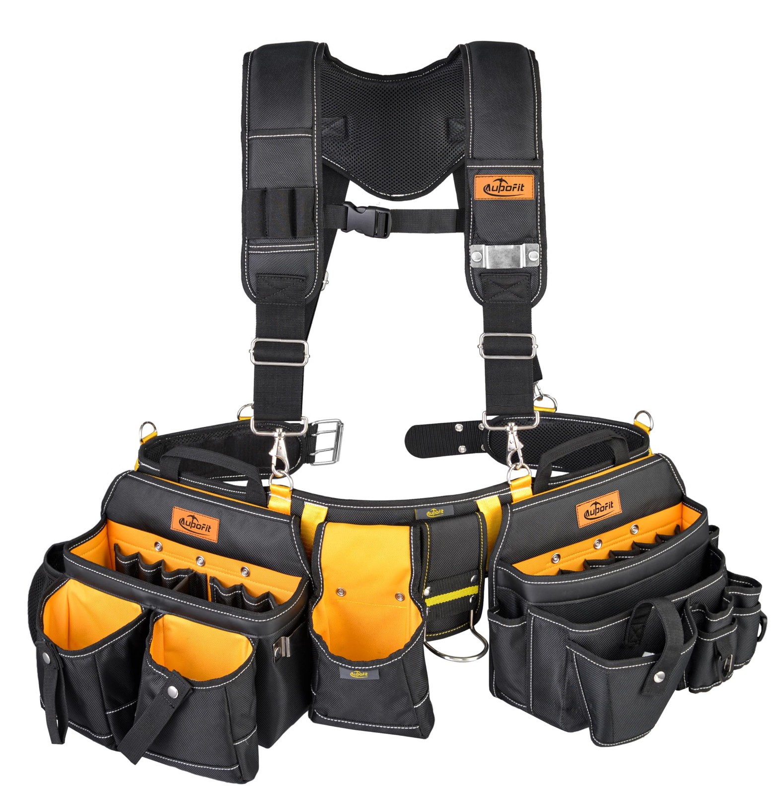 Comfortable Tough Thick 7-Piece Tool Belt with Suspenders 32 Pockets and Loops,1