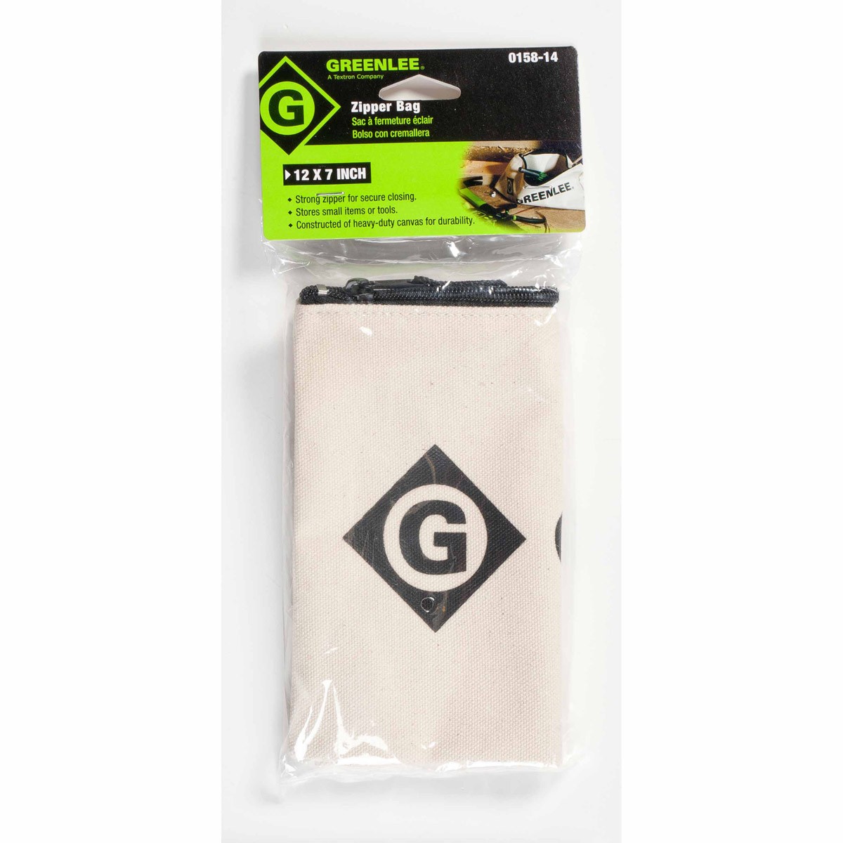 Greenlee 0158-14 12″ x 7″ Heavy-Duty Canvas Zippered Tool Bag Pouch, Small